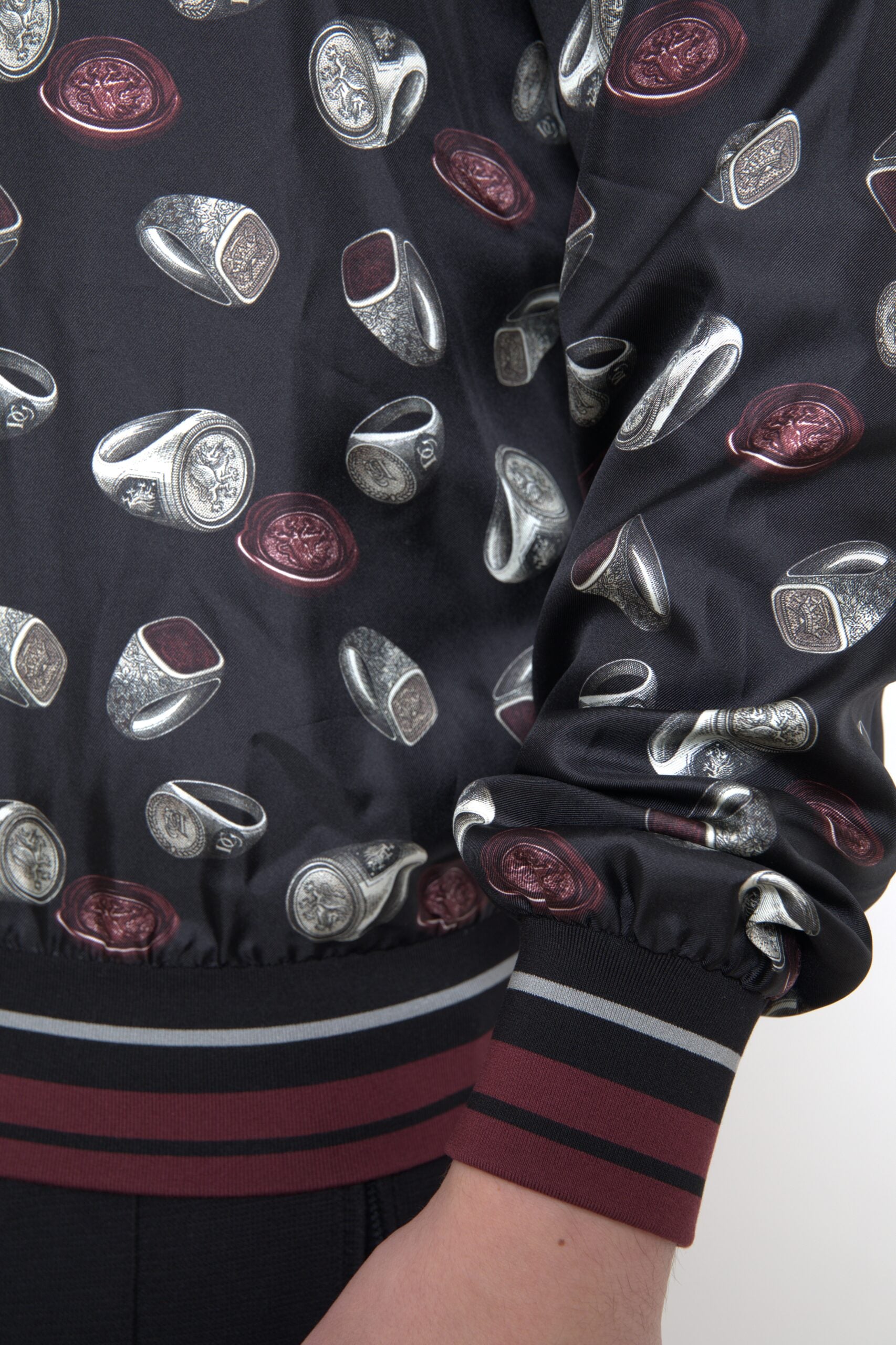 Dolce & Gabbana Svart Ring Print Sidentröja med Rund Halsringning