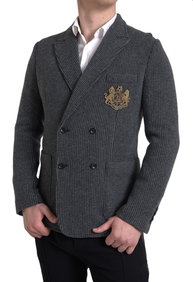 Dolce & Gabbana Grå Dubbelknäppt Kavaj med Broderi och Logotyp