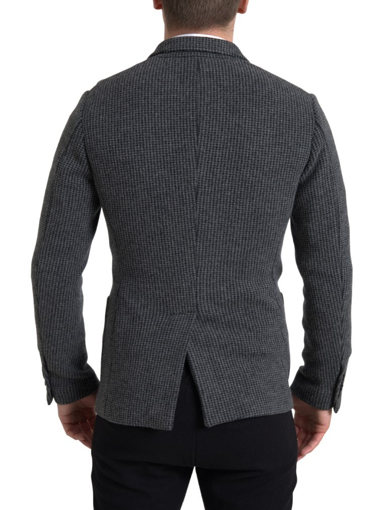Dolce & Gabbana Grå Dubbelknäppt Kavaj med Broderi och Logotyp