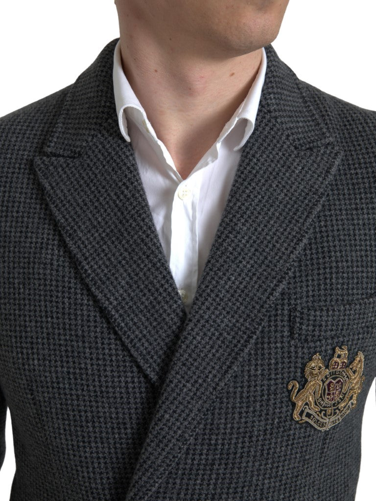 Dolce & Gabbana Grå Dubbelknäppt Kavaj med Broderi och Logotyp