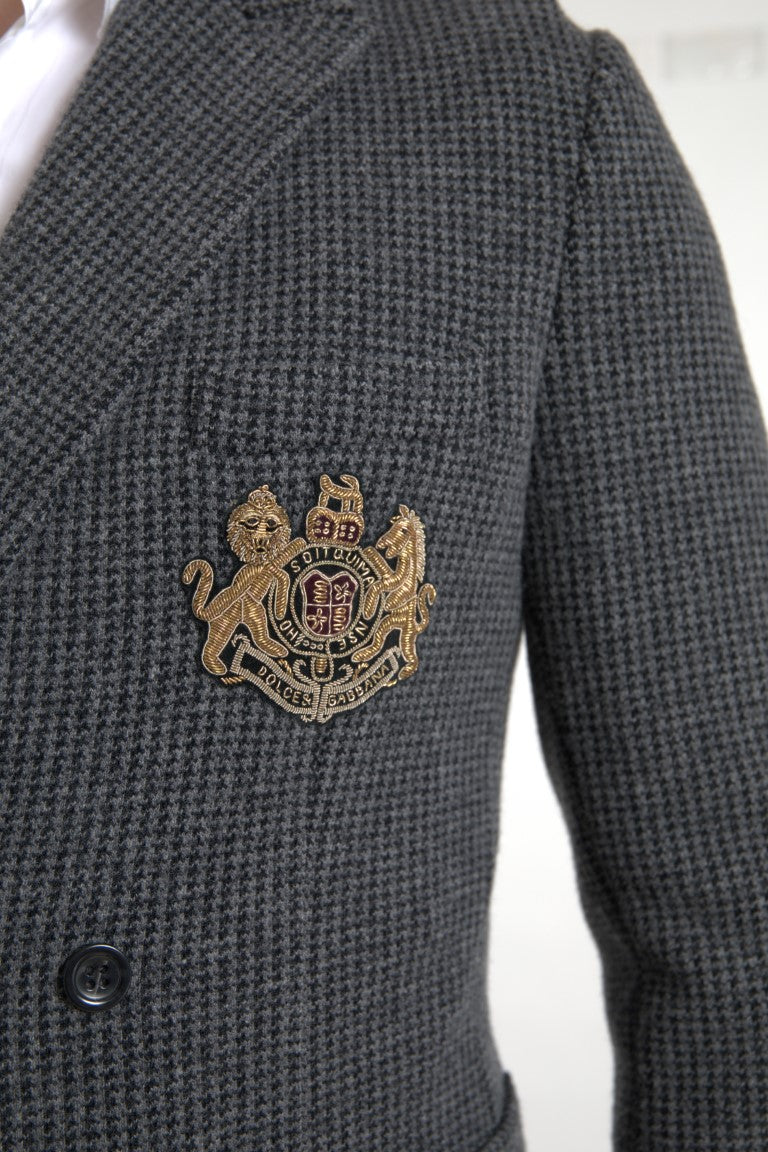 Dolce & Gabbana Grå Dubbelknäppt Kavaj med Broderi och Logotyp