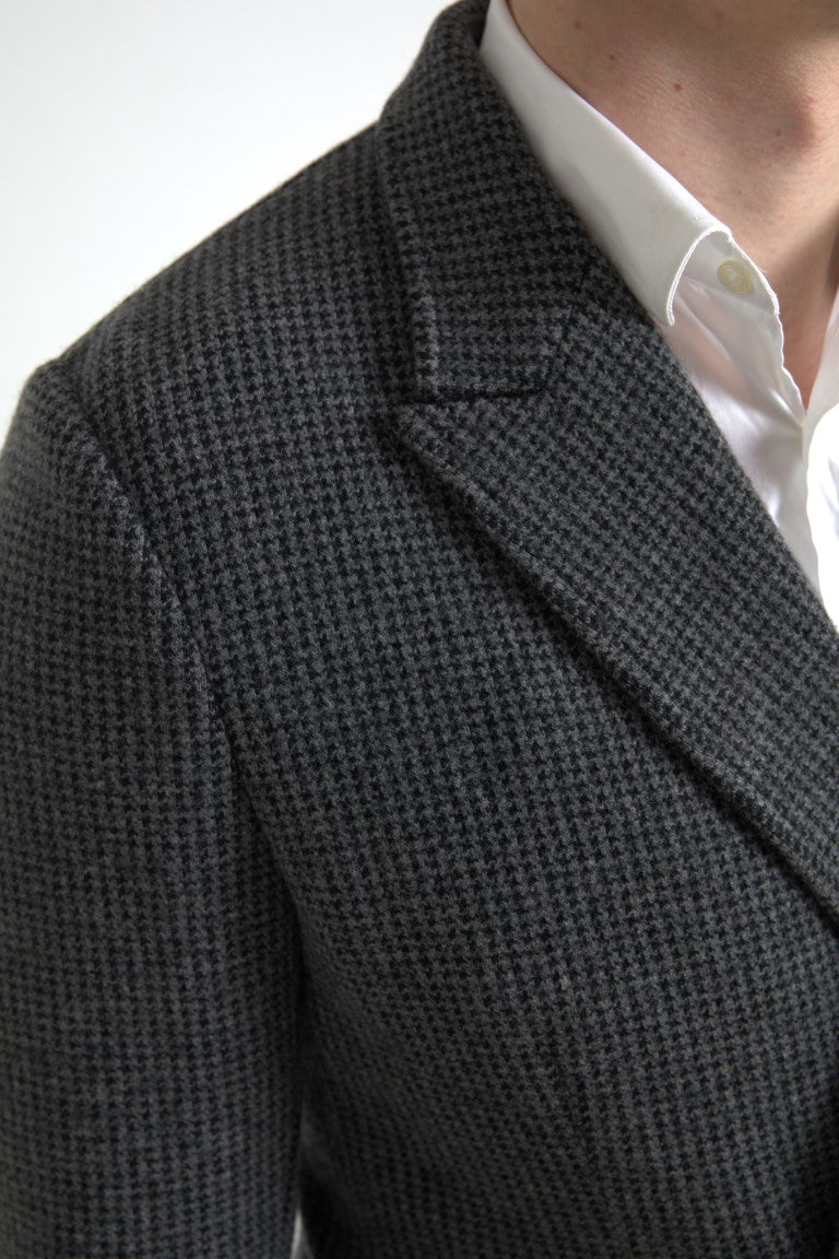 Dolce & Gabbana Grå Dubbelknäppt Kavaj med Broderi och Logotyp
