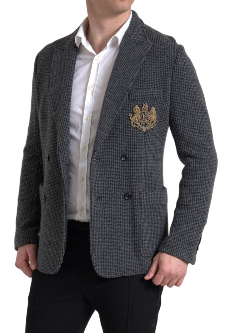 Dolce & Gabbana Grå Dubbelknäppt Kavaj med Broderi och Logotyp