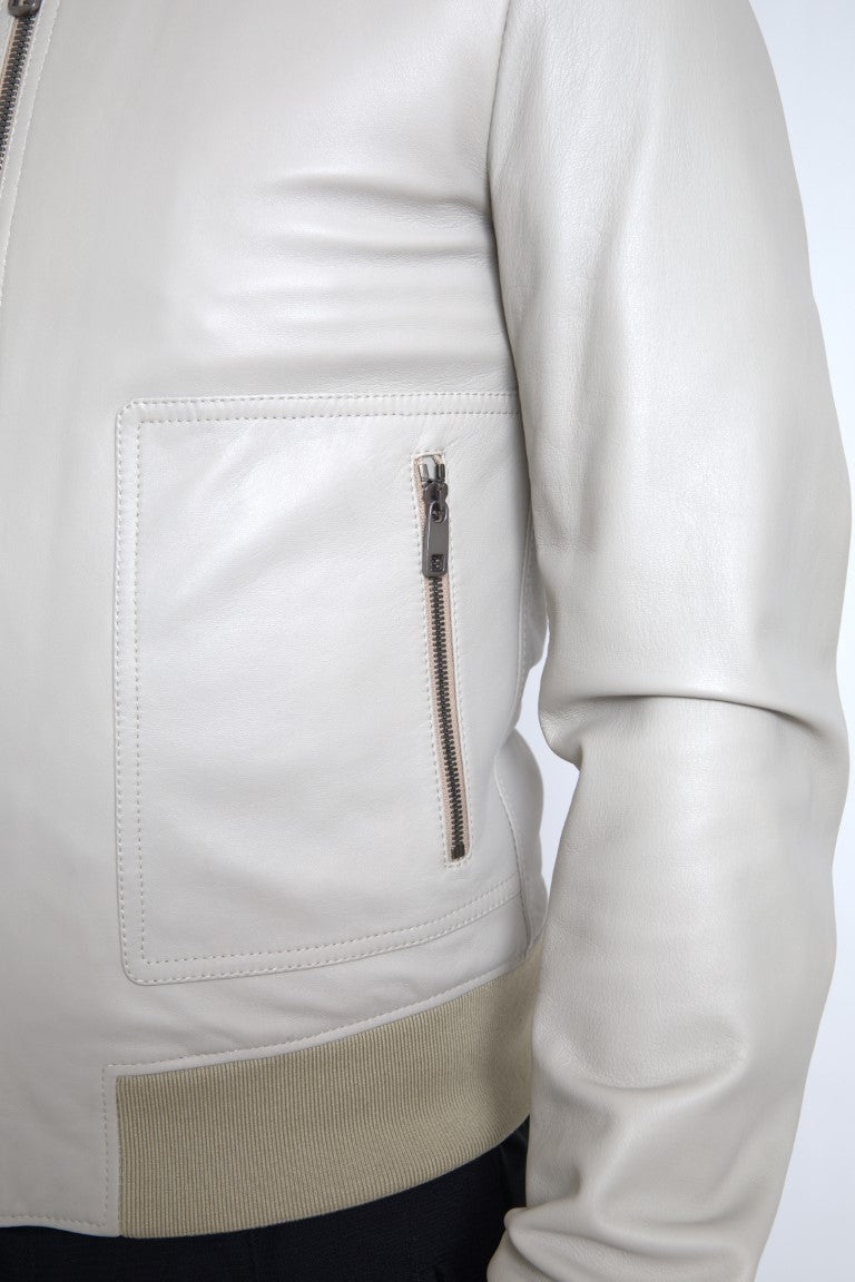 Dolce & Gabbana Krämfärgad Läderbomber Blouson Hel Dragkedja