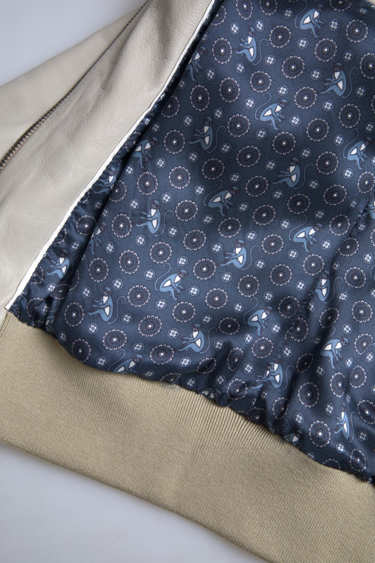 Dolce & Gabbana Krämfärgad Läderbomber Blouson Hel Dragkedja