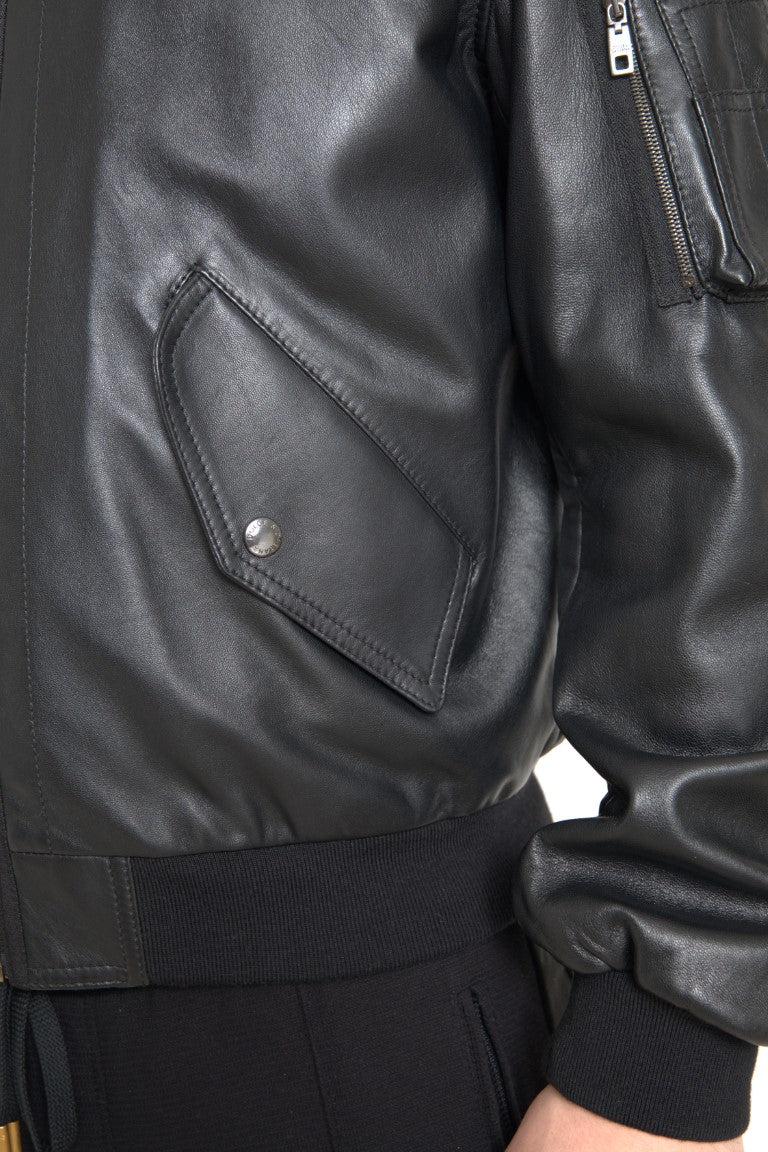 Dolce & Gabbana svart läderblouson med hel dragkedja och bomberjacka