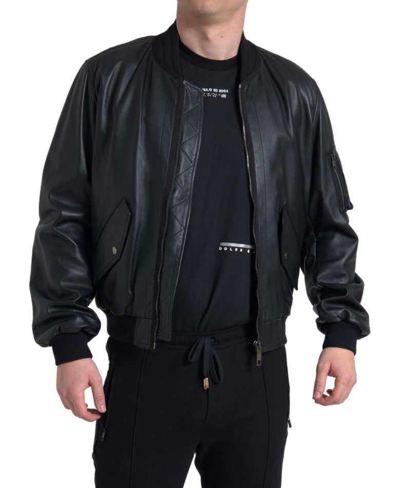 Dolce & Gabbana svart läderblouson med hel dragkedja och bomberjacka