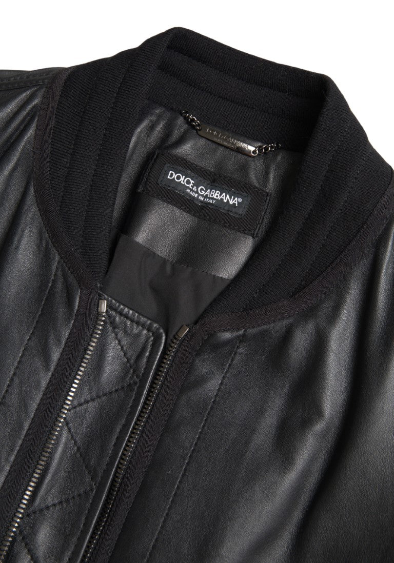 Dolce & Gabbana svart läderblouson med hel dragkedja och bomberjacka