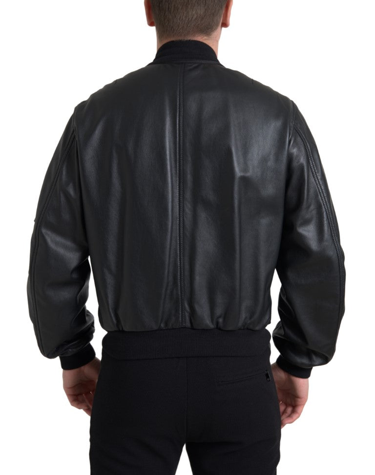 Dolce & Gabbana svart läderblouson med hel dragkedja och bomberjacka
