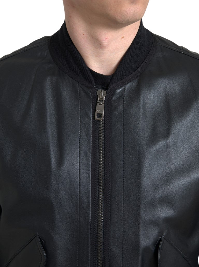 Dolce & Gabbana svart läderblouson med hel dragkedja och bomberjacka