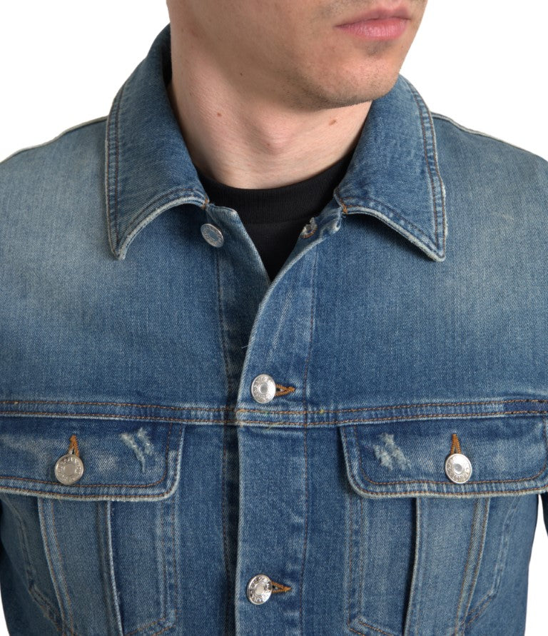 Dolce & Gabbana Blå Tvättad Bomullsstretchjeansjacka Herr