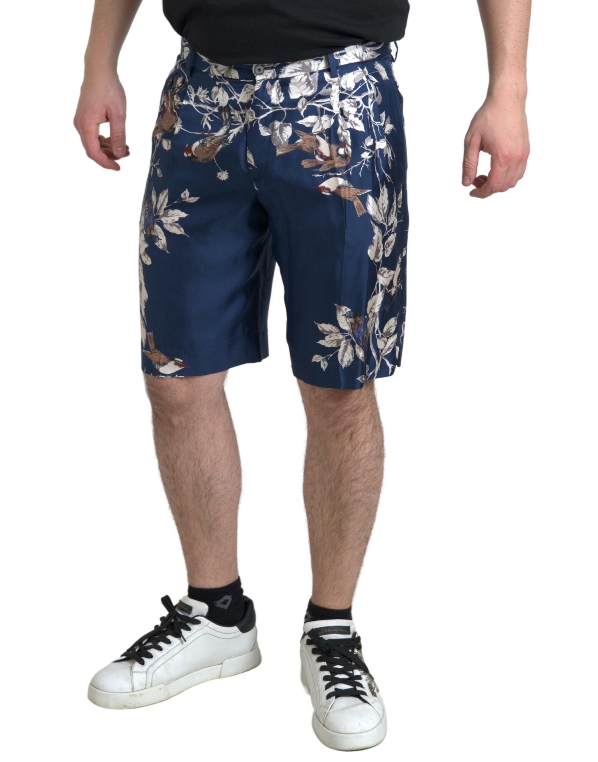 Dolce & Gabbana Blå Blommiga Siden Bermudashorts Herr