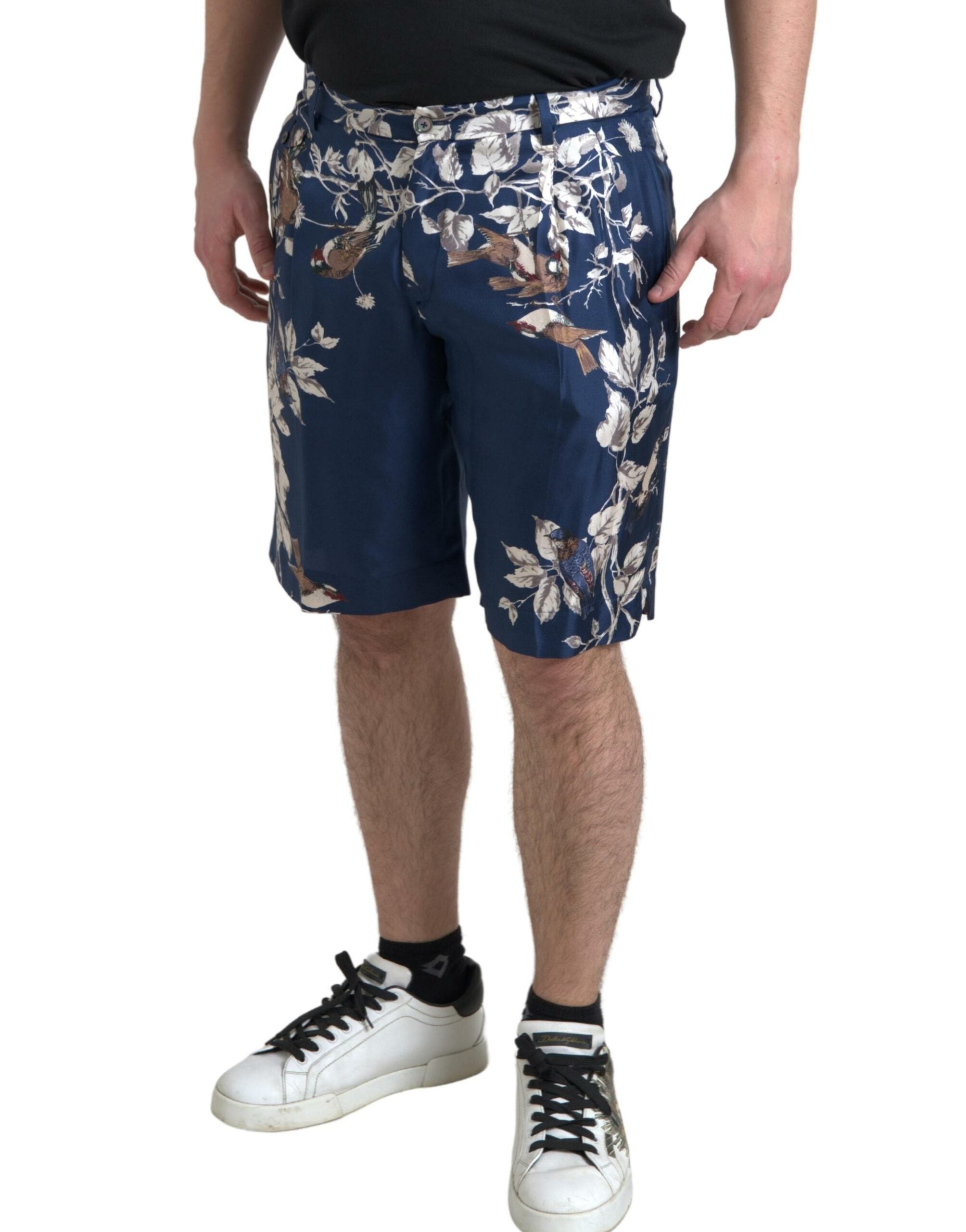 Dolce & Gabbana Blå Blommiga Siden Bermudashorts Herr