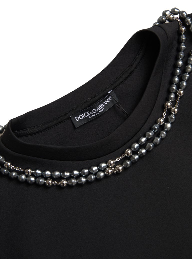 Dolce & Gabbana svart halsbands-t-shirt med utsmyckad polyester