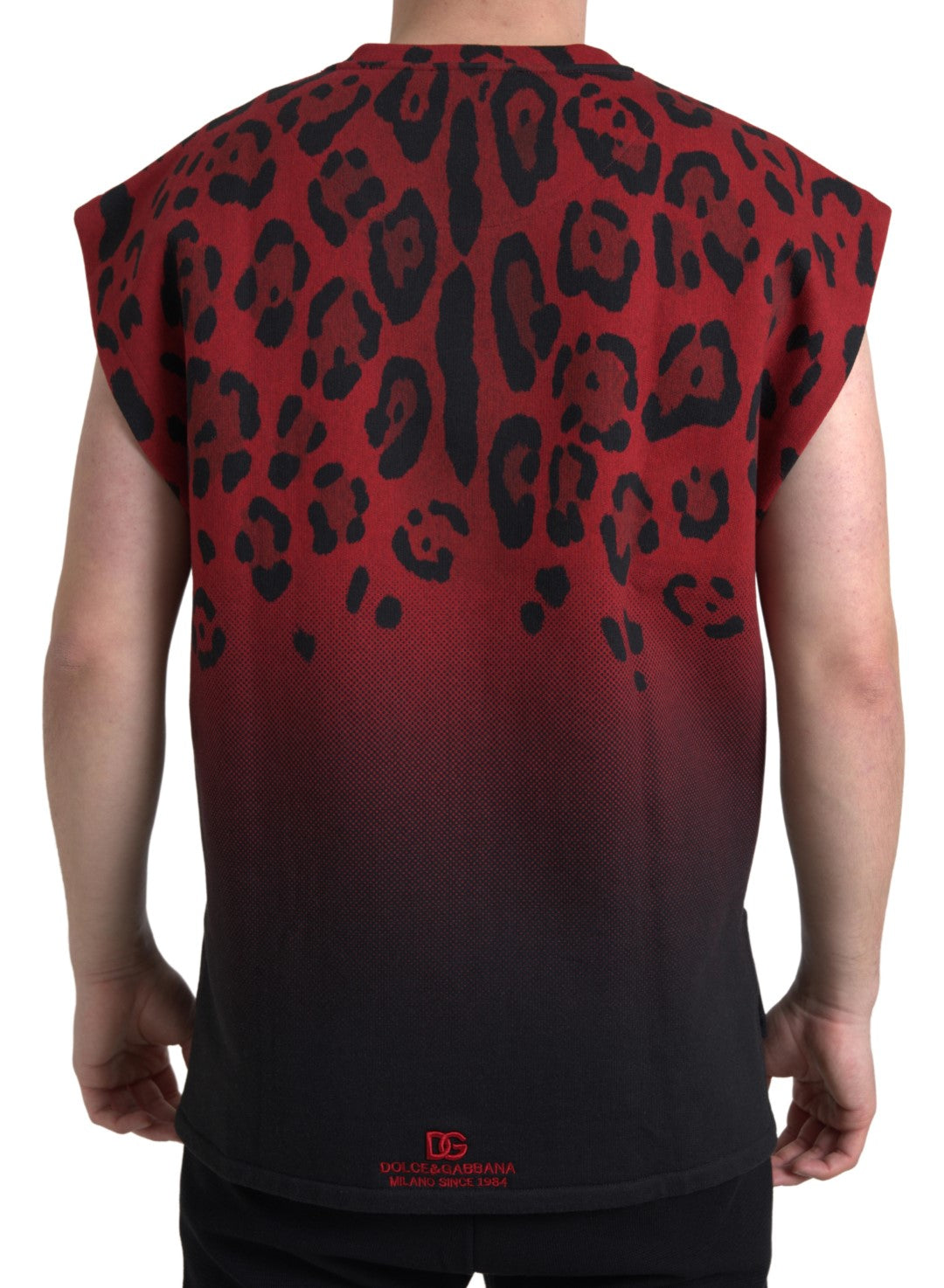 Dolce & Gabbana Röd Leopardfärgad Bomull Ärmlös Linne T-shirt