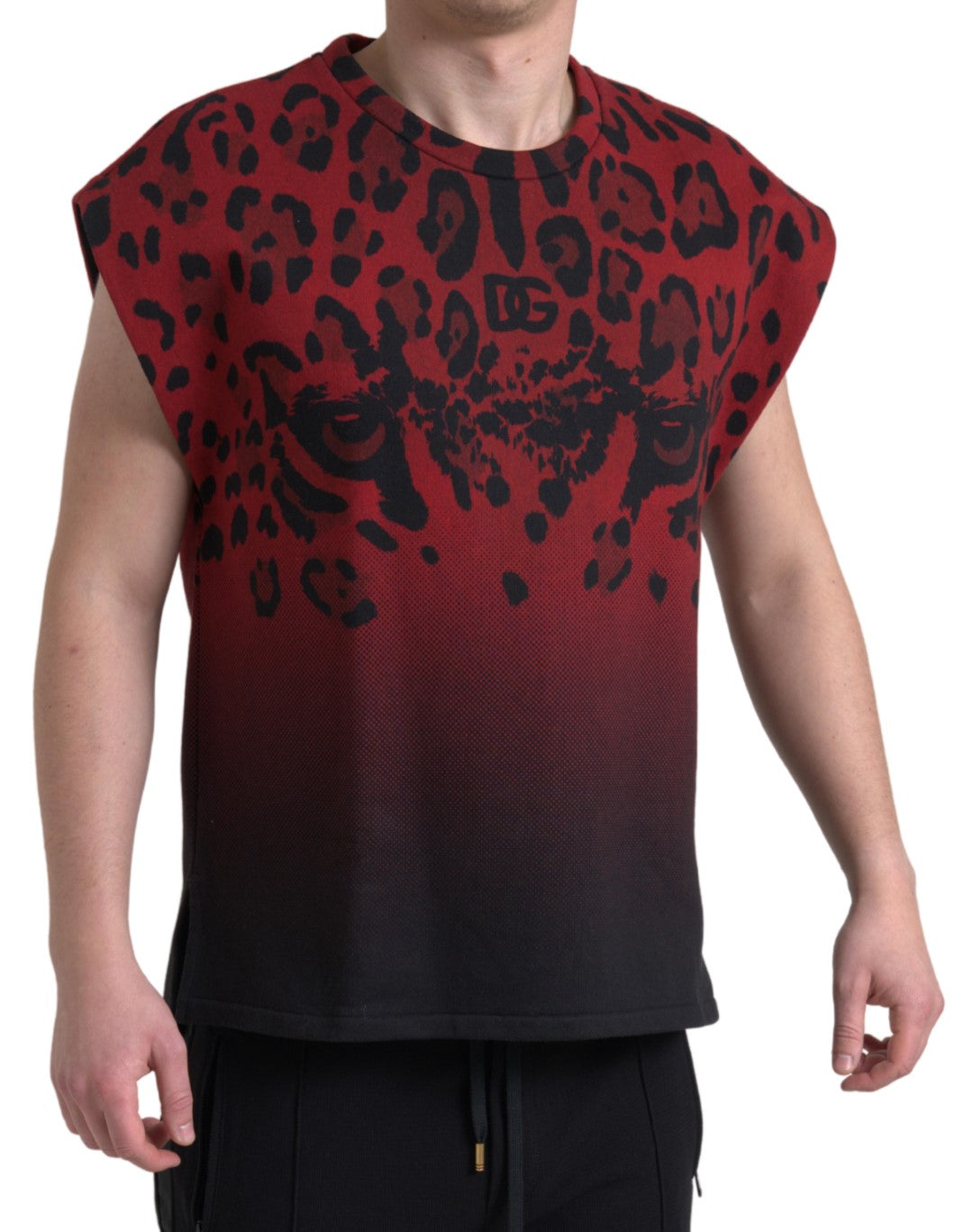 Dolce & Gabbana Röd Leopardfärgad Bomull Ärmlös Linne T-shirt