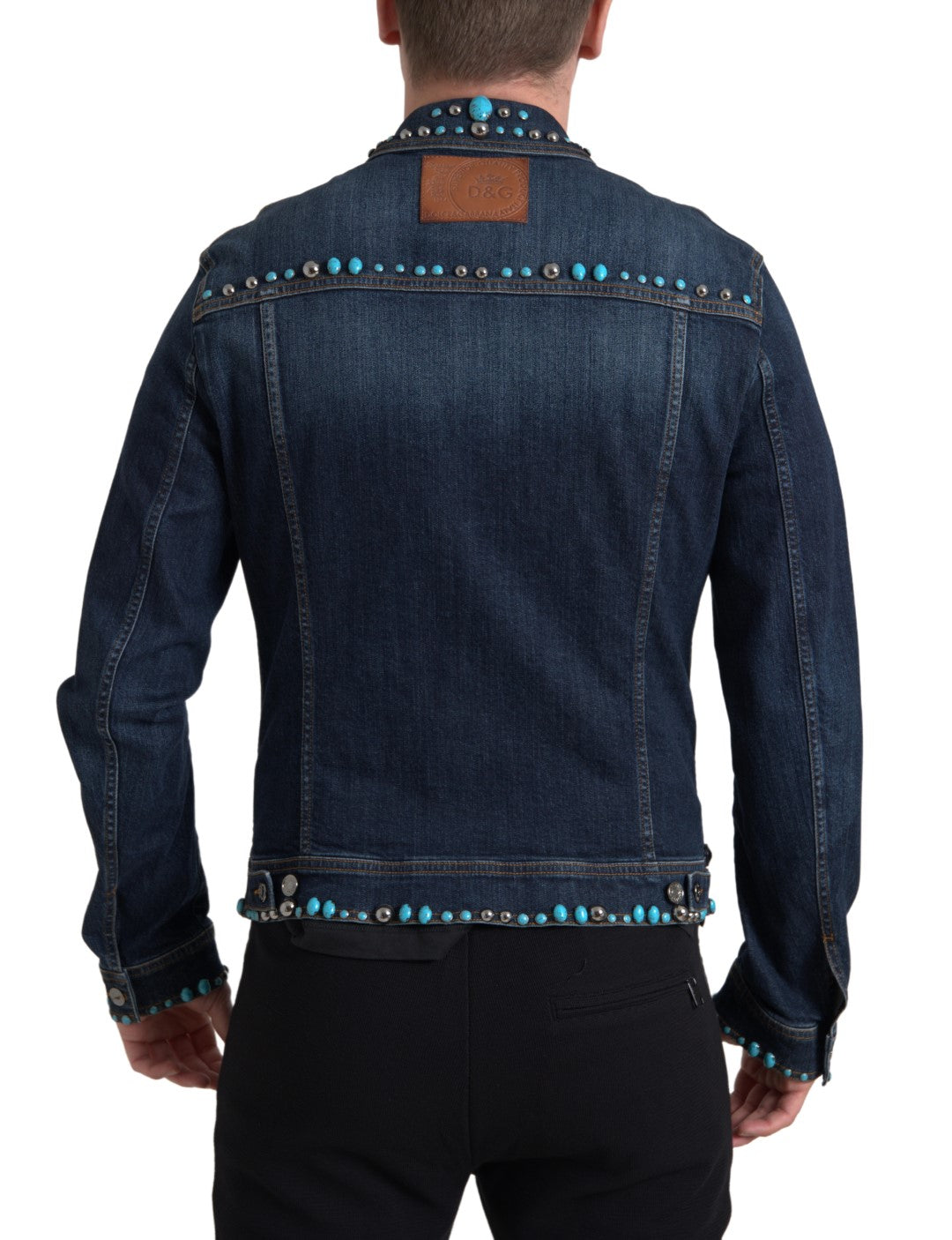 Dolce & Gabbana Blå Denim Turkos Stenar Nitjacka