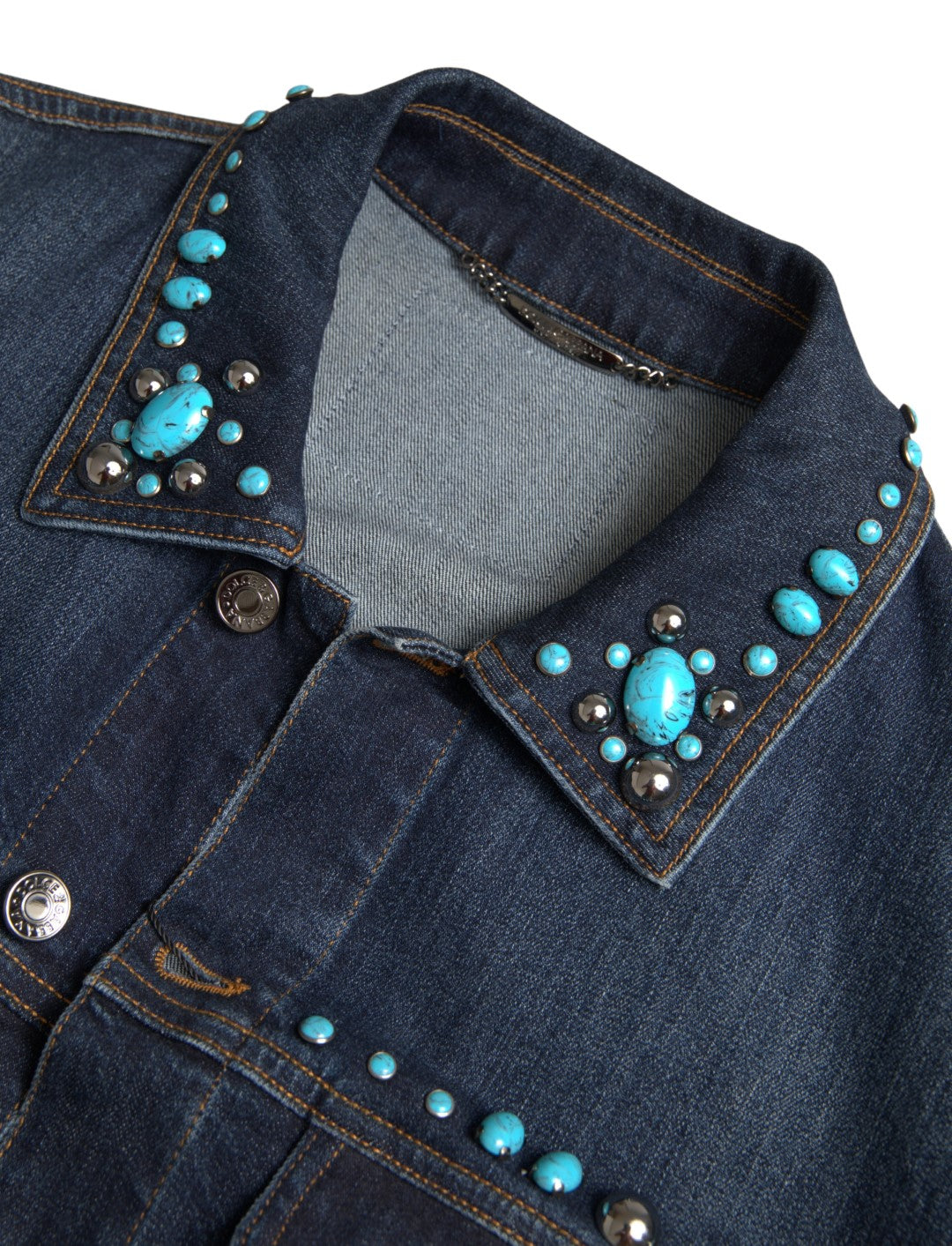 Dolce & Gabbana Blå Denim Turkos Stenar Nitjacka