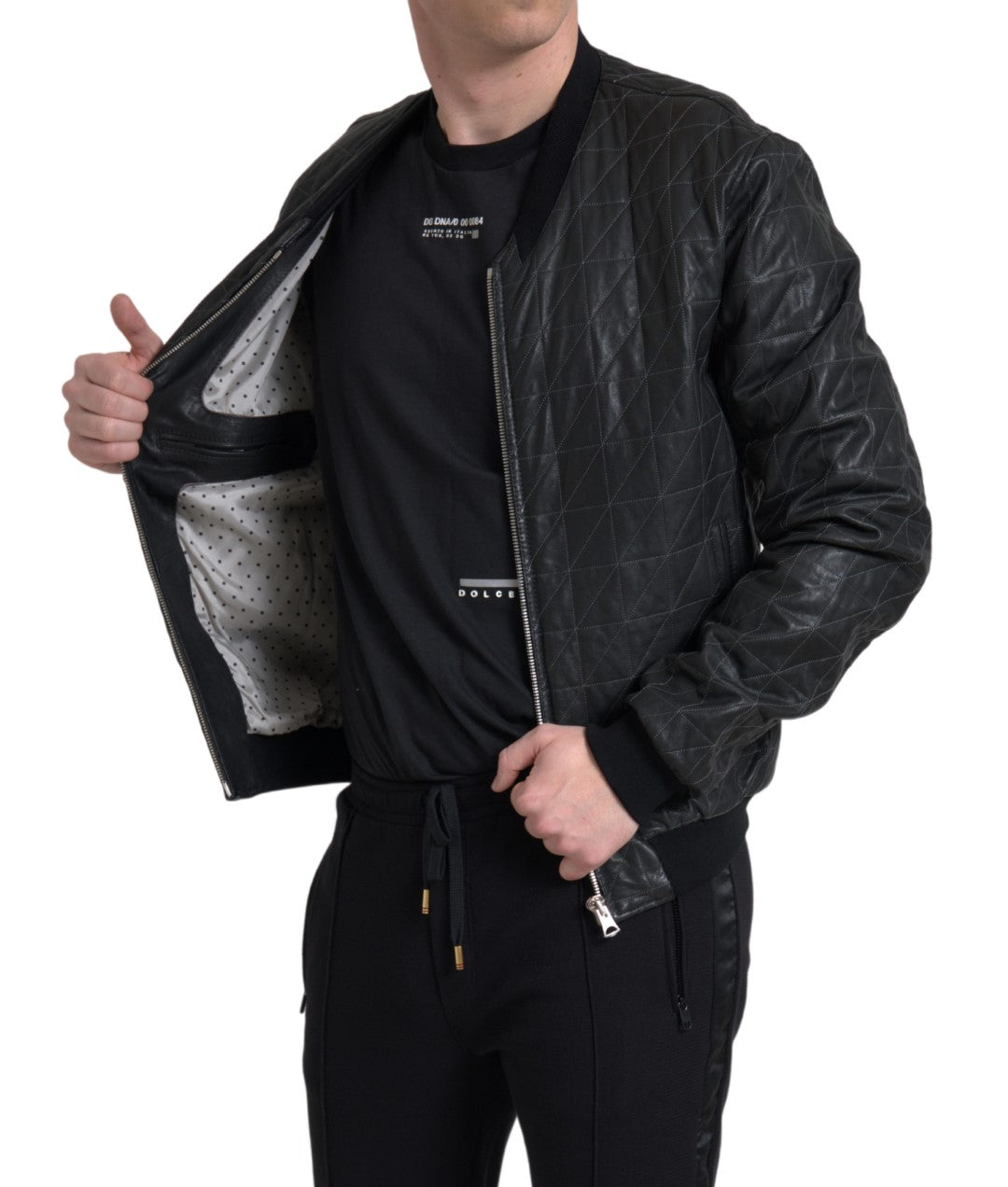 Dolce & Gabbana svart läderbomberjacka med hel dragkedja