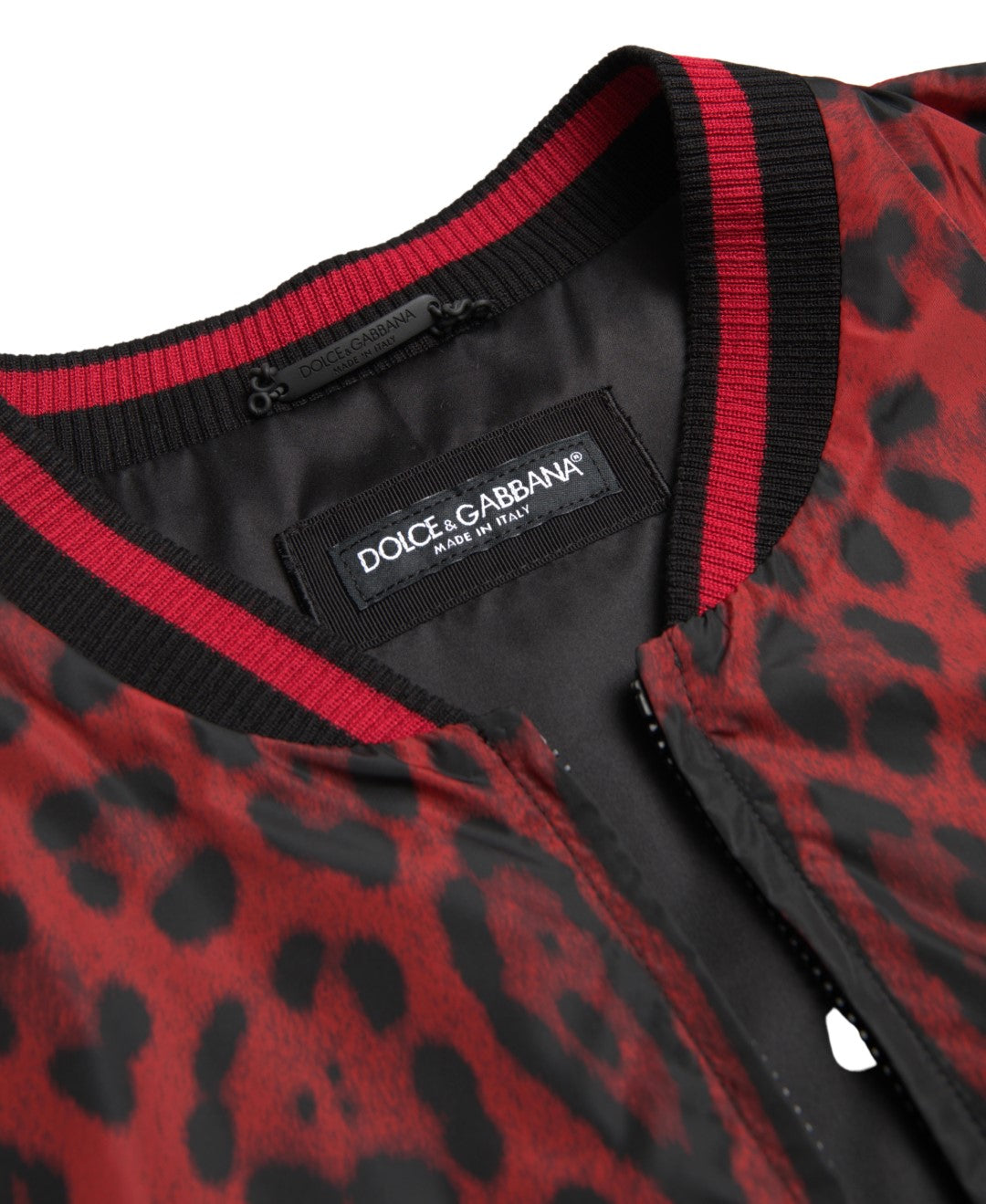 Dolce & Gabbana Röd Leopard Bomber Kort Kappa