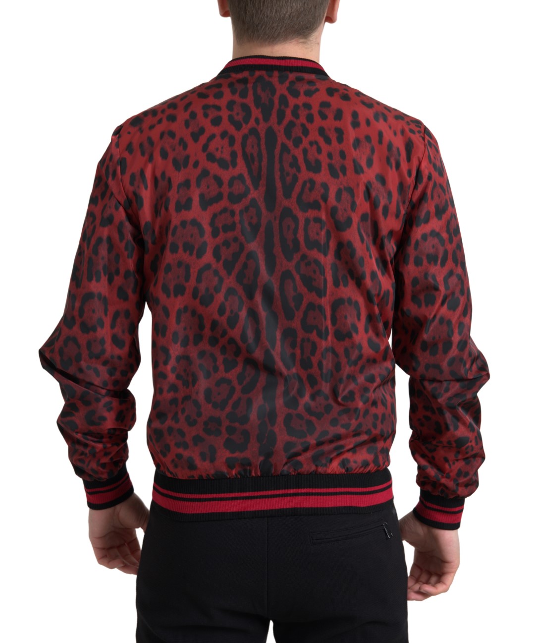 Dolce & Gabbana Röd Leopard Bomber Kort Kappa