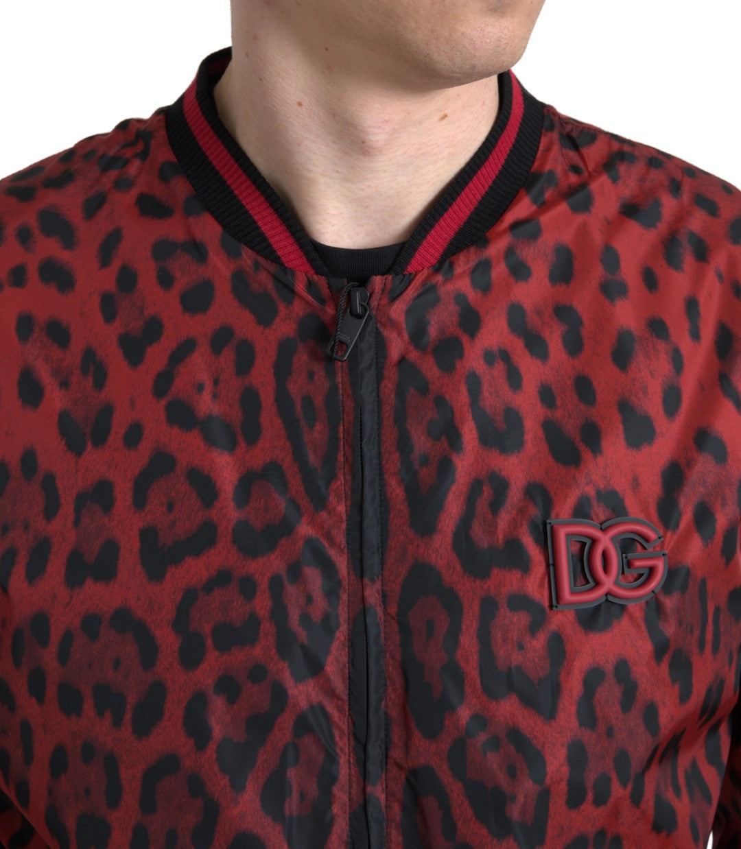 Dolce & Gabbana Röd Leopard Bomber Kort Kappa
