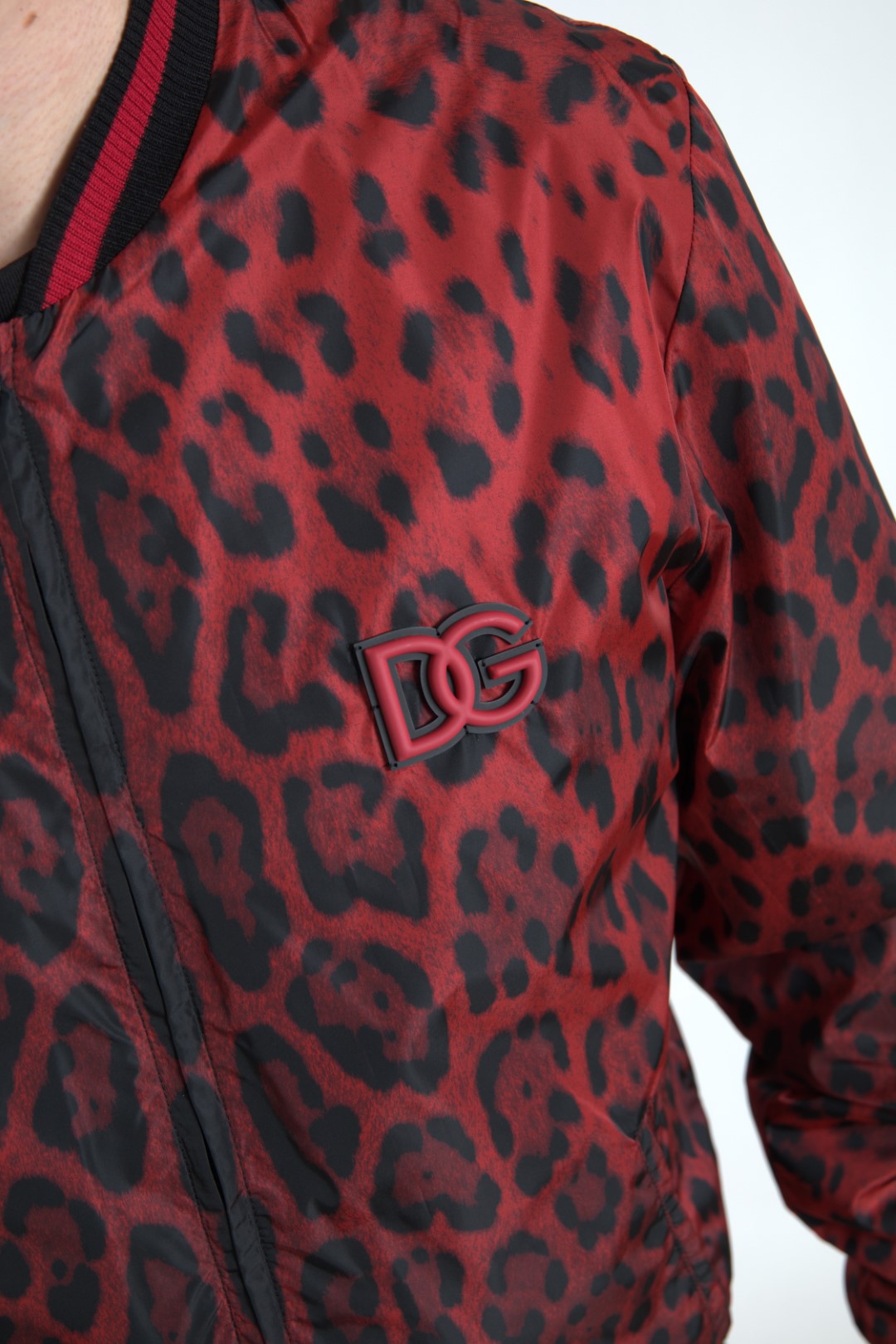 Dolce & Gabbana Röd Leopard Bomber Kort Kappa