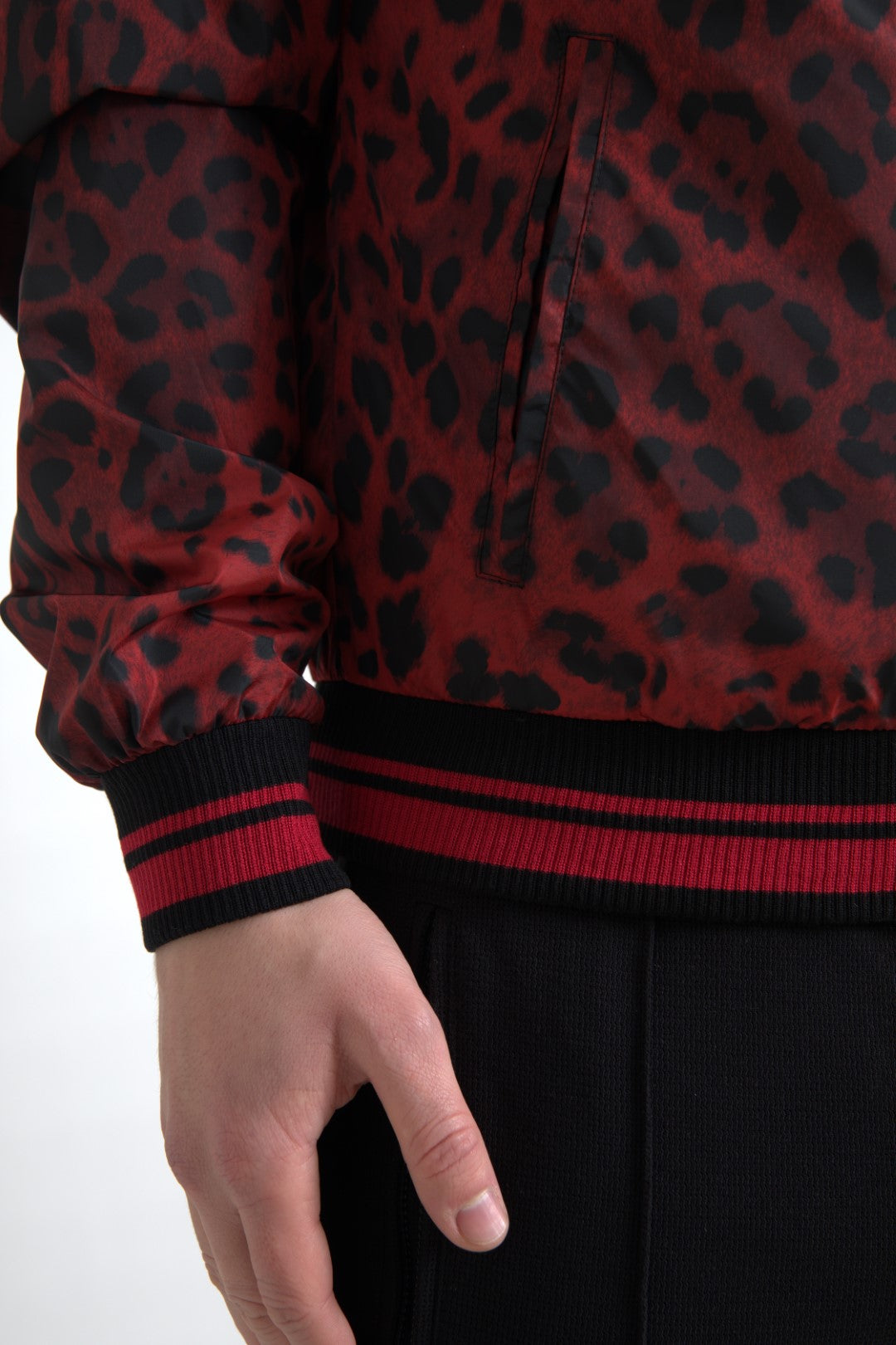 Dolce & Gabbana Röd Leopard Bomber Kort Kappa