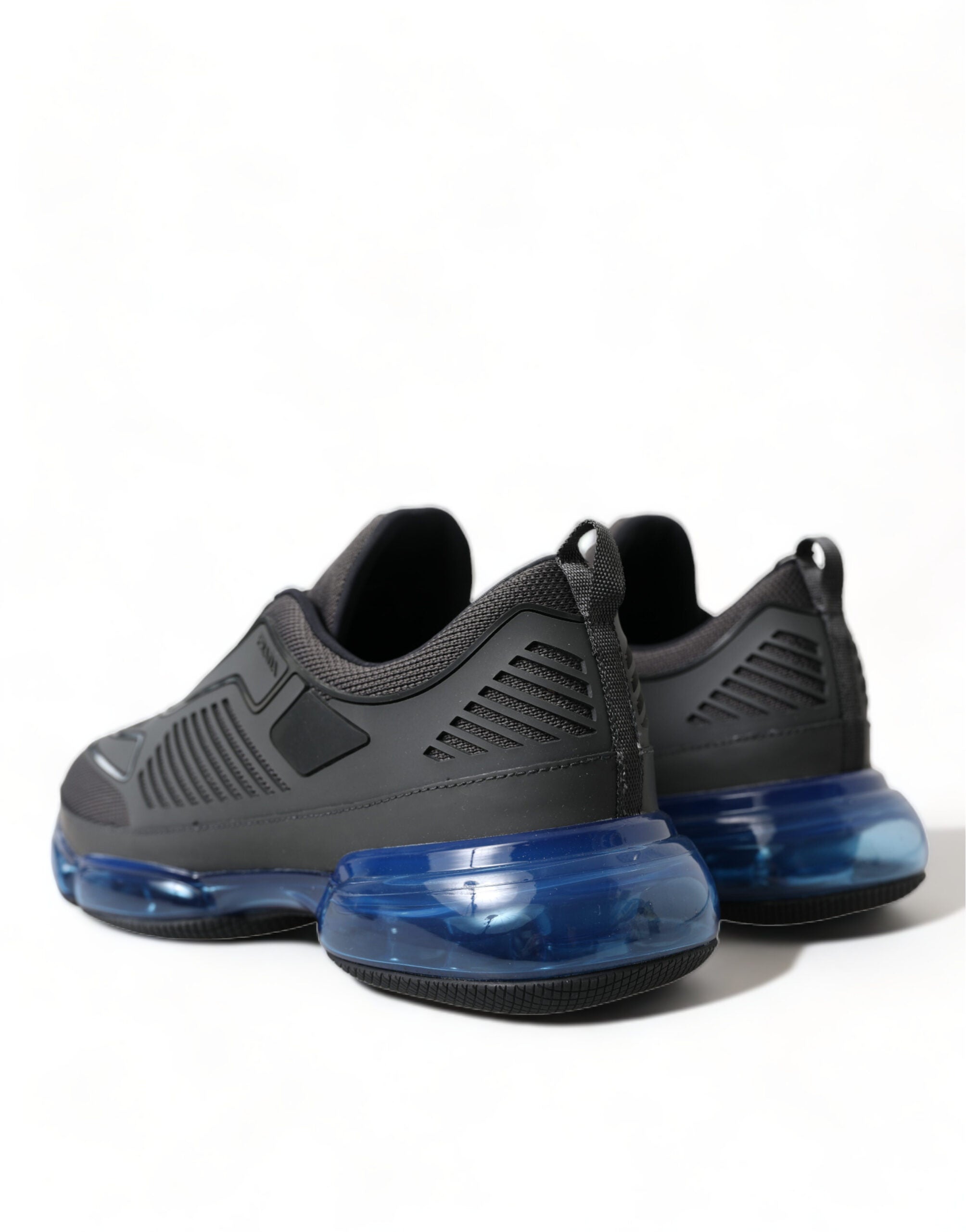 Prada Svarta Blå Gummi Stickade Slip On Låga Sneakers Skor