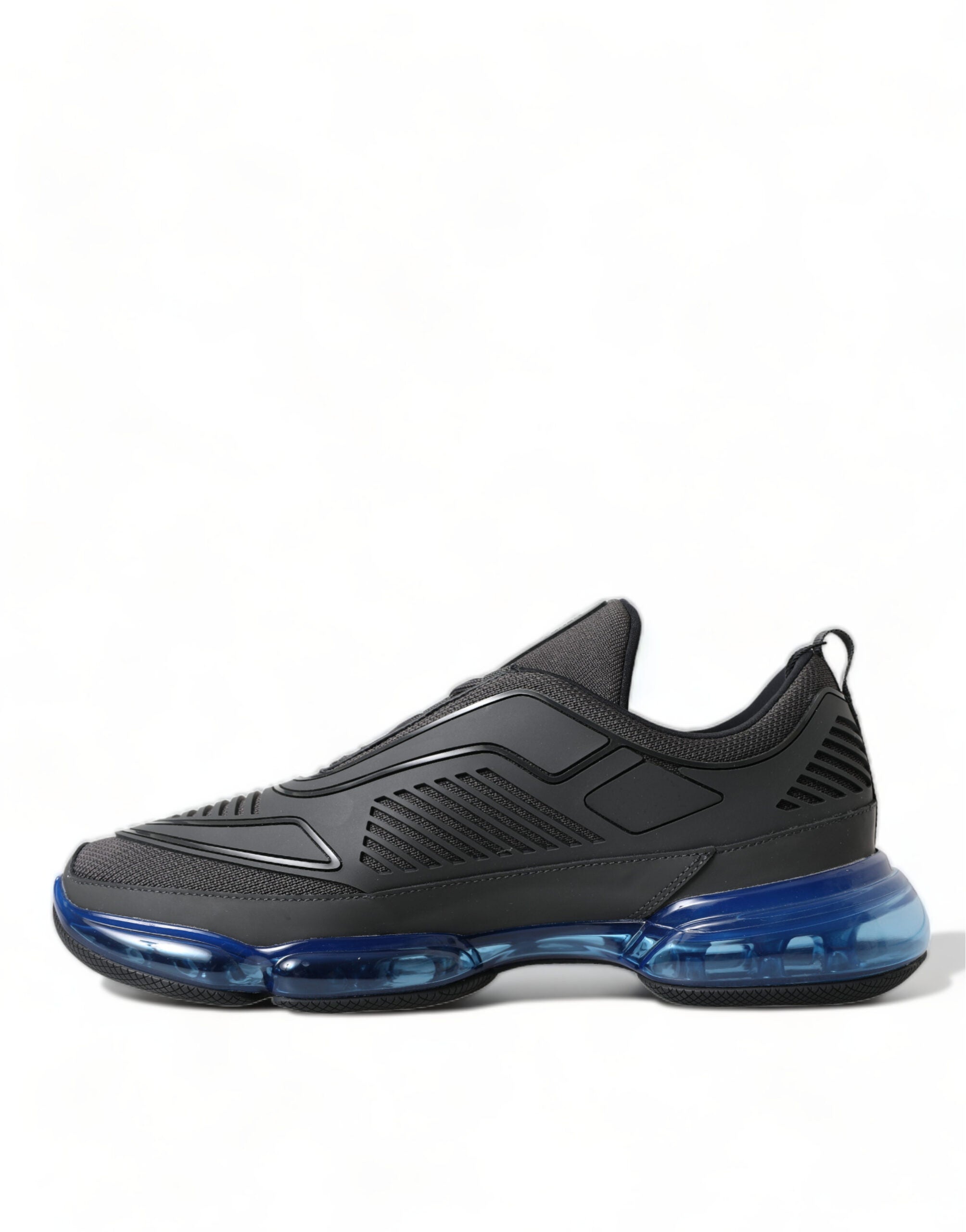 Prada Svarta Blå Gummi Stickade Slip On Låga Sneakers Skor