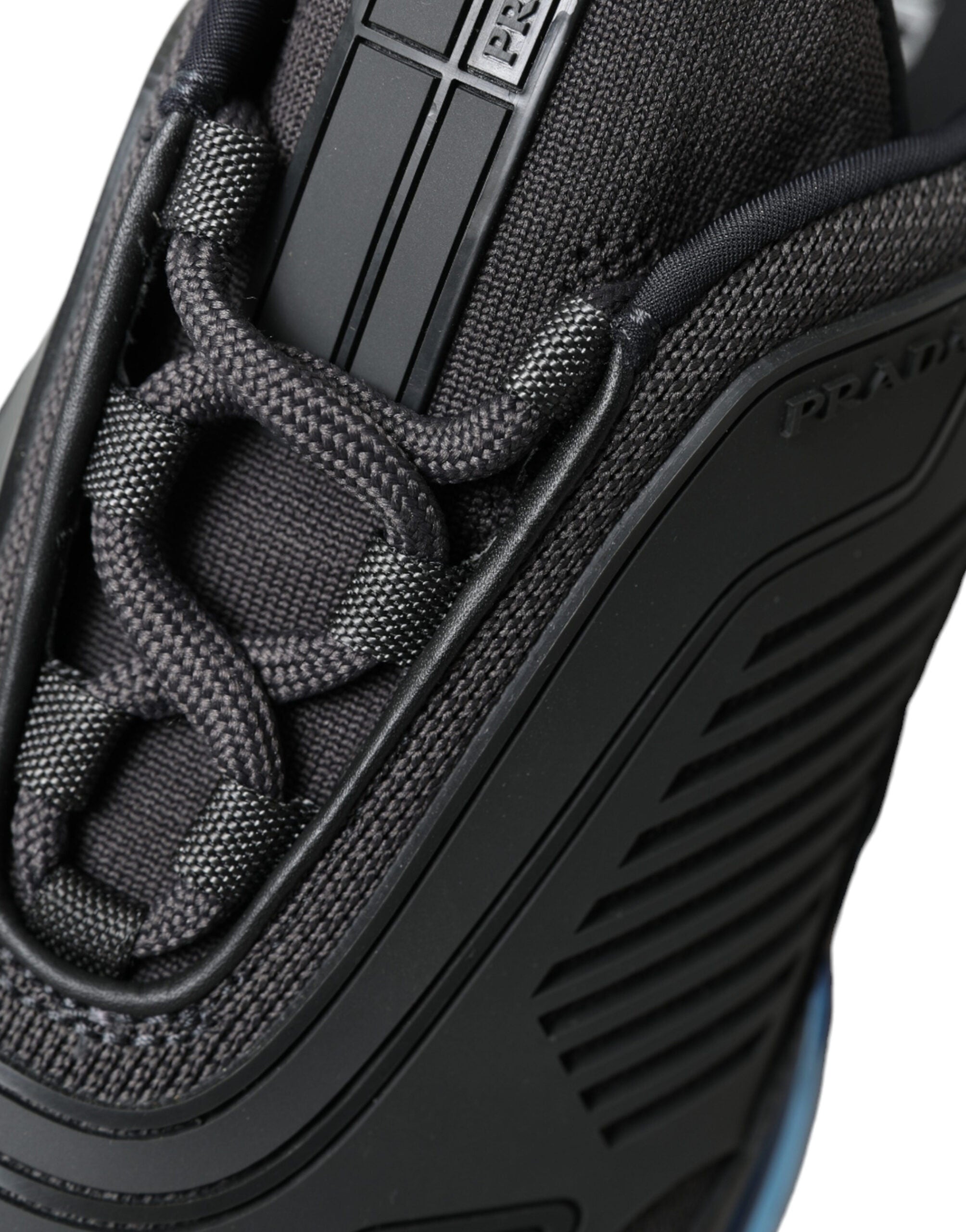 Prada Svarta Blå Gummi Stickade Slip On Låga Sneakers Skor
