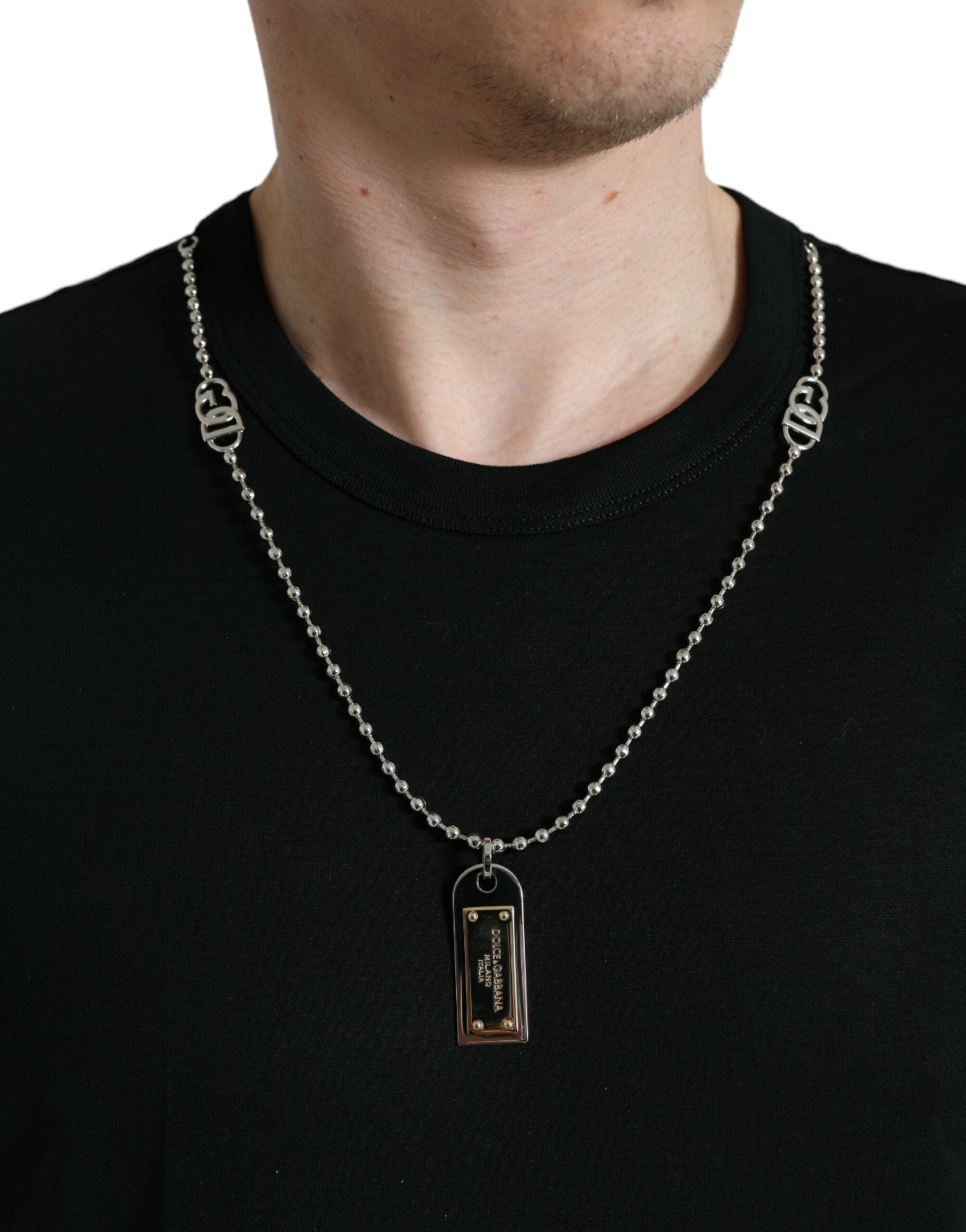 Dolce & Gabbana svart bomulls-t-shirt med rund halsringning och hundbricka