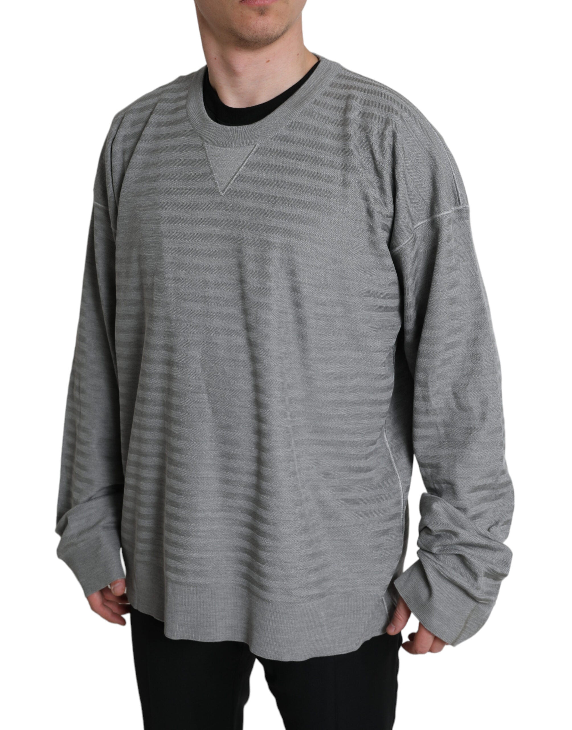 Dolce & Gabbana Grå Rundringad Pullover Sidentröja