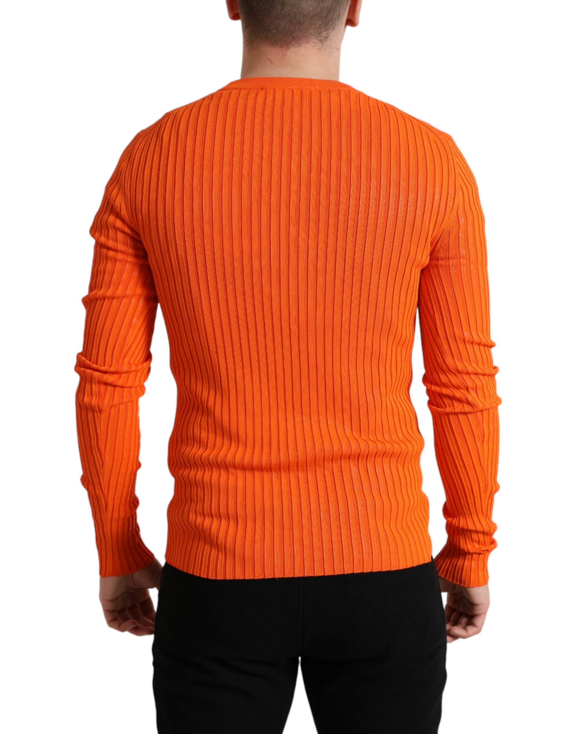 Dolce & Gabbana Orange Stickad Rund Hals Herrtröja