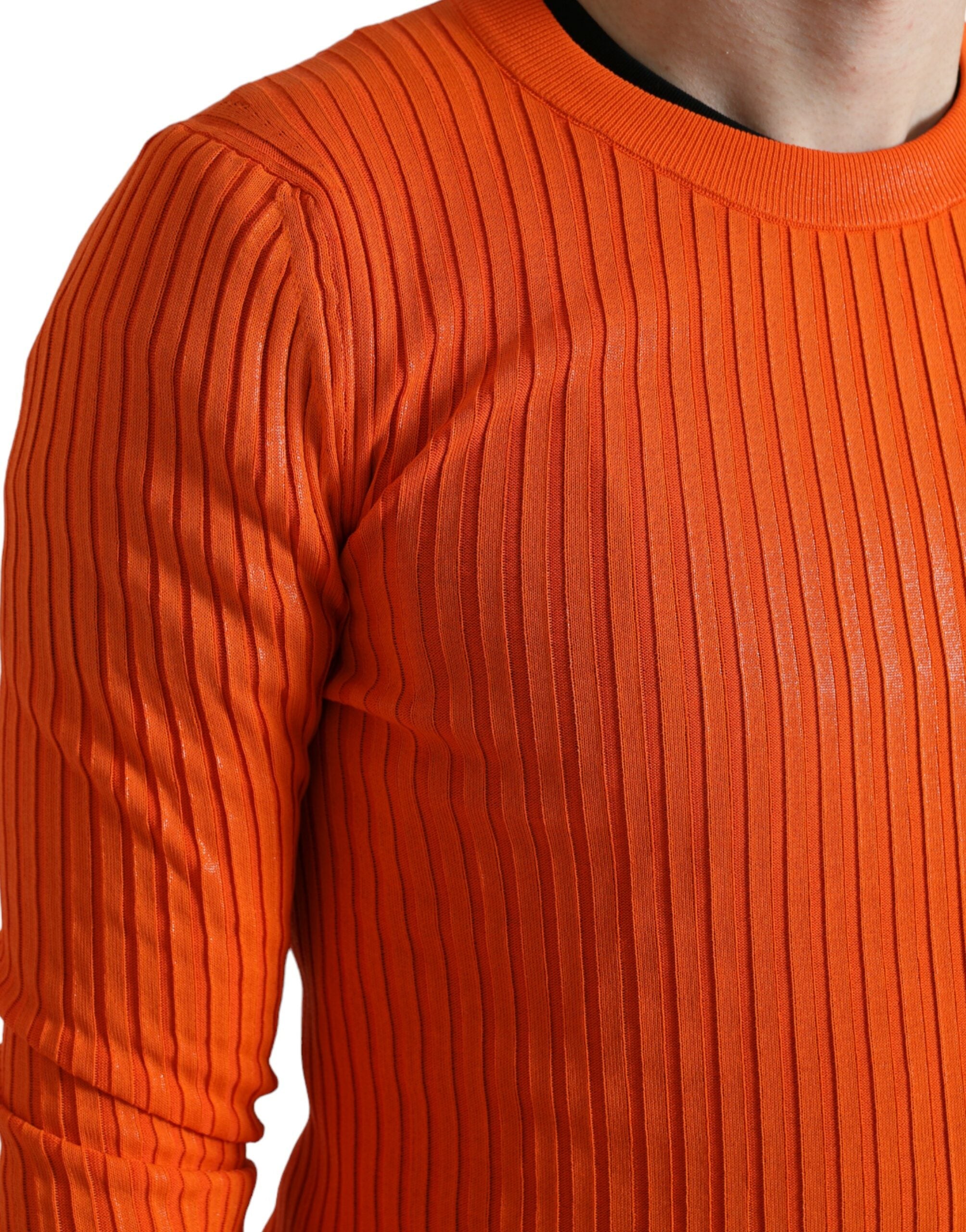 Dolce & Gabbana Orange Stickad Rund Hals Herrtröja