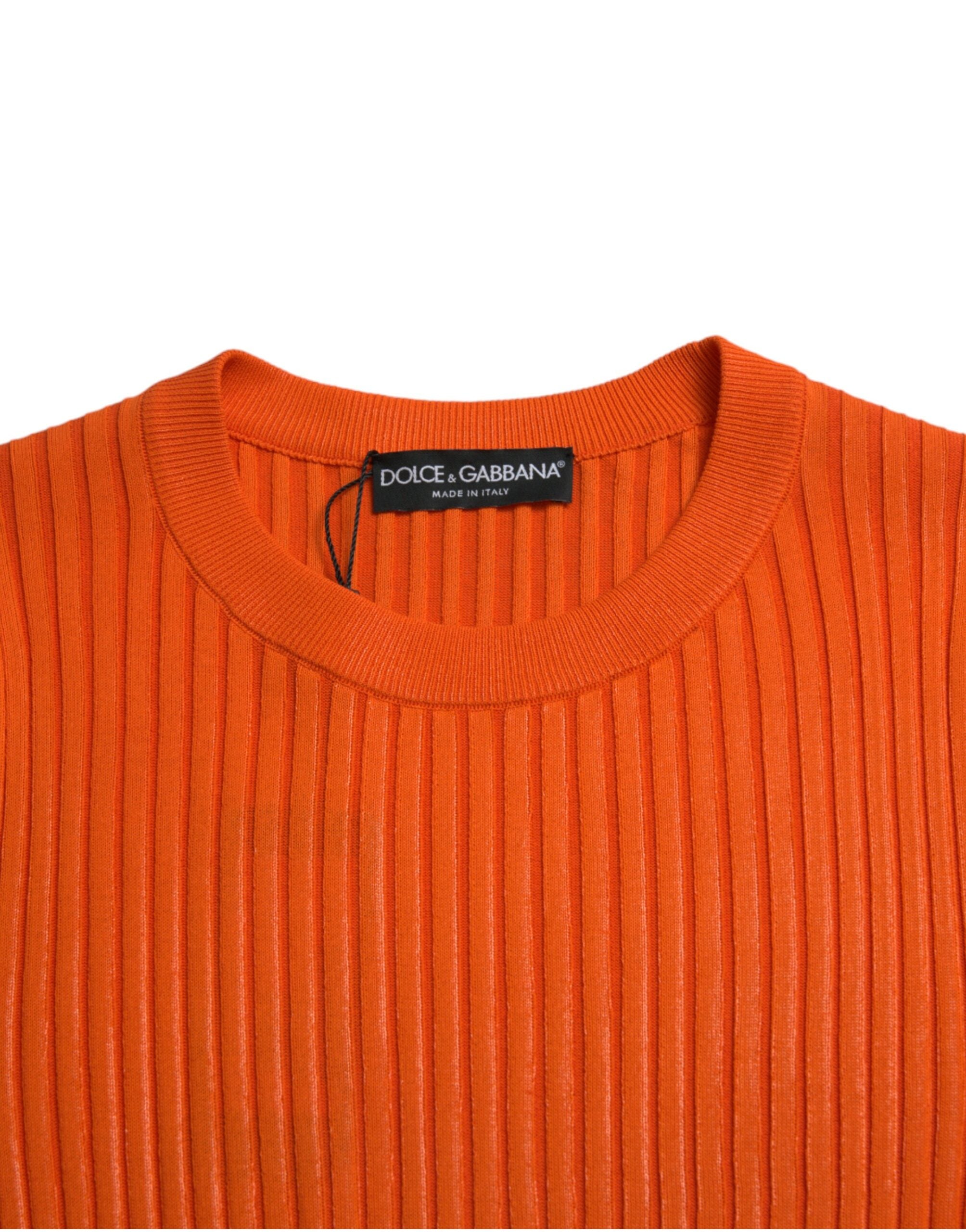 Dolce & Gabbana Orange Stickad Rund Hals Herrtröja