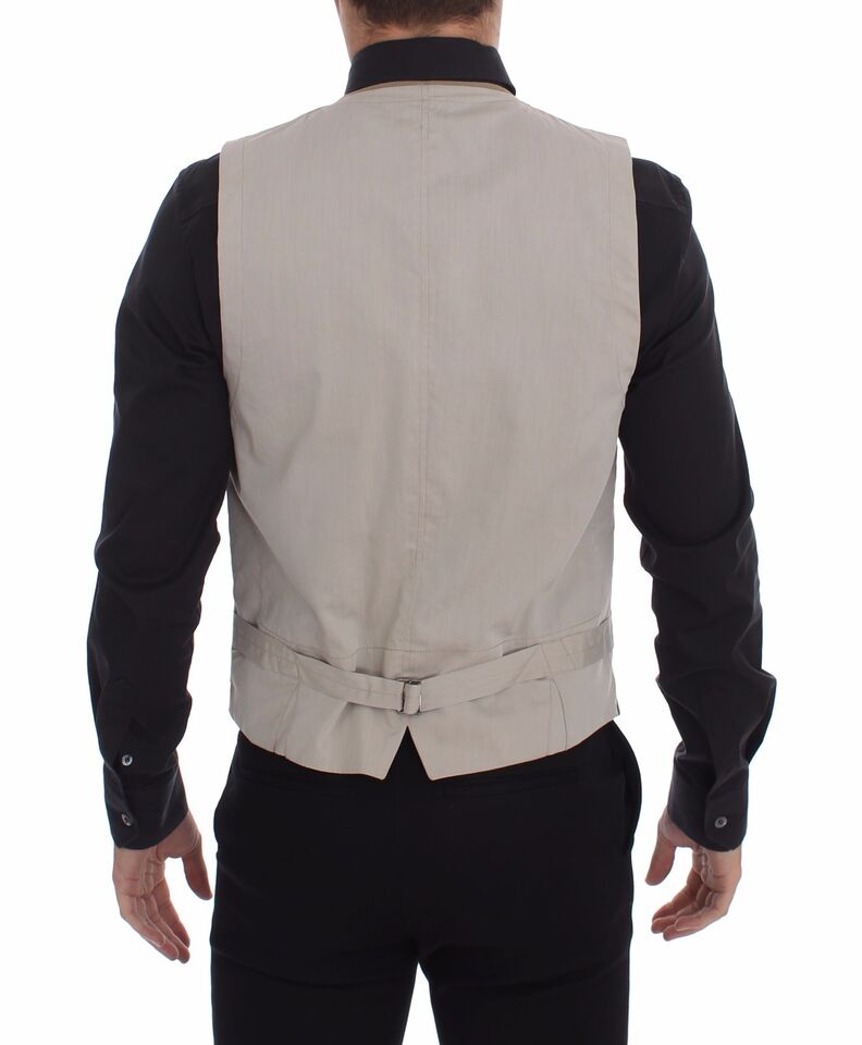 Dolce & Gabbana Beige Bomullsklänning med Slim Fit och Knappar Framtill
