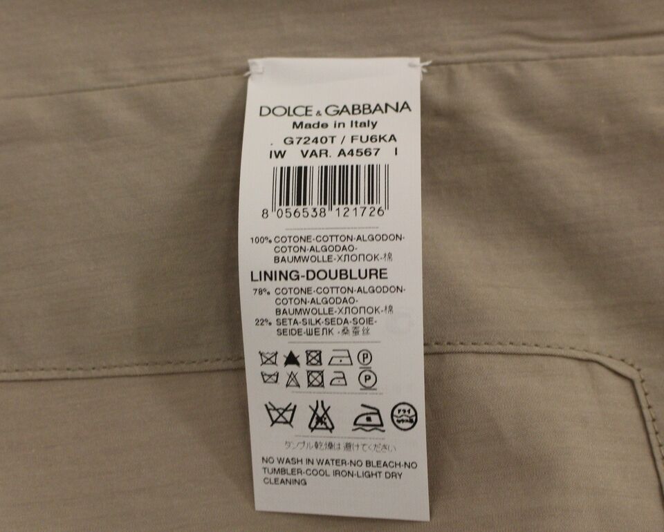 Dolce & Gabbana Beige Bomullsklänning med Slim Fit och Knappar Framtill