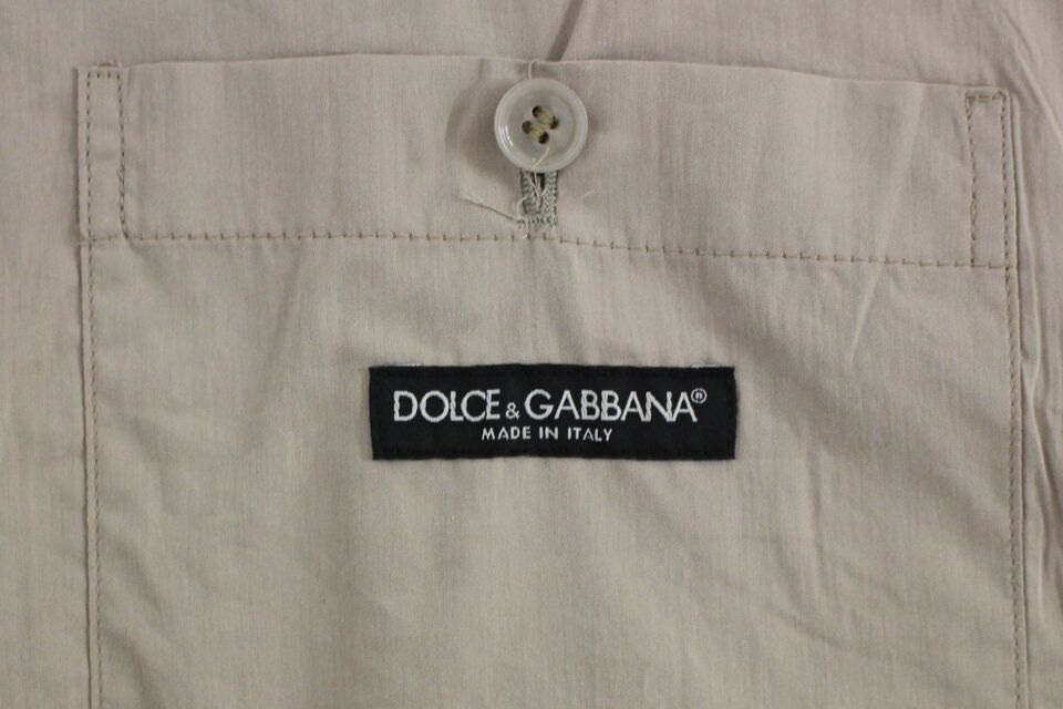 Dolce & Gabbana Beige Bomullsklänning med Slim Fit och Knappar Framtill