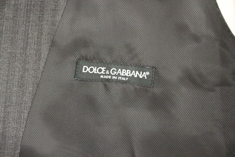 Dolce & Gabbana Grårandig Enkelknäppt Väst i Ull