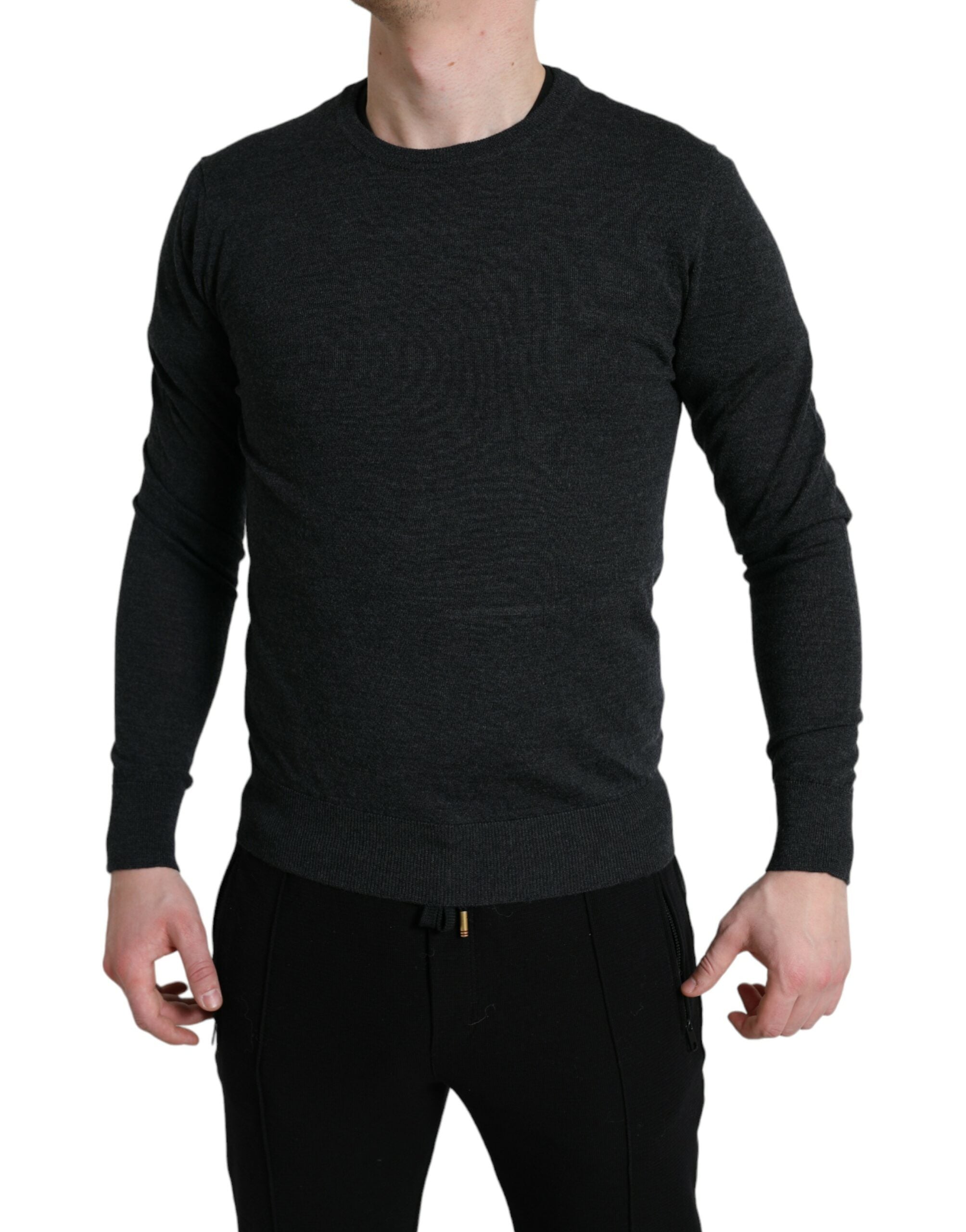 Dolce & Gabbana Grå Ull Rund Halsad Pullovertröja