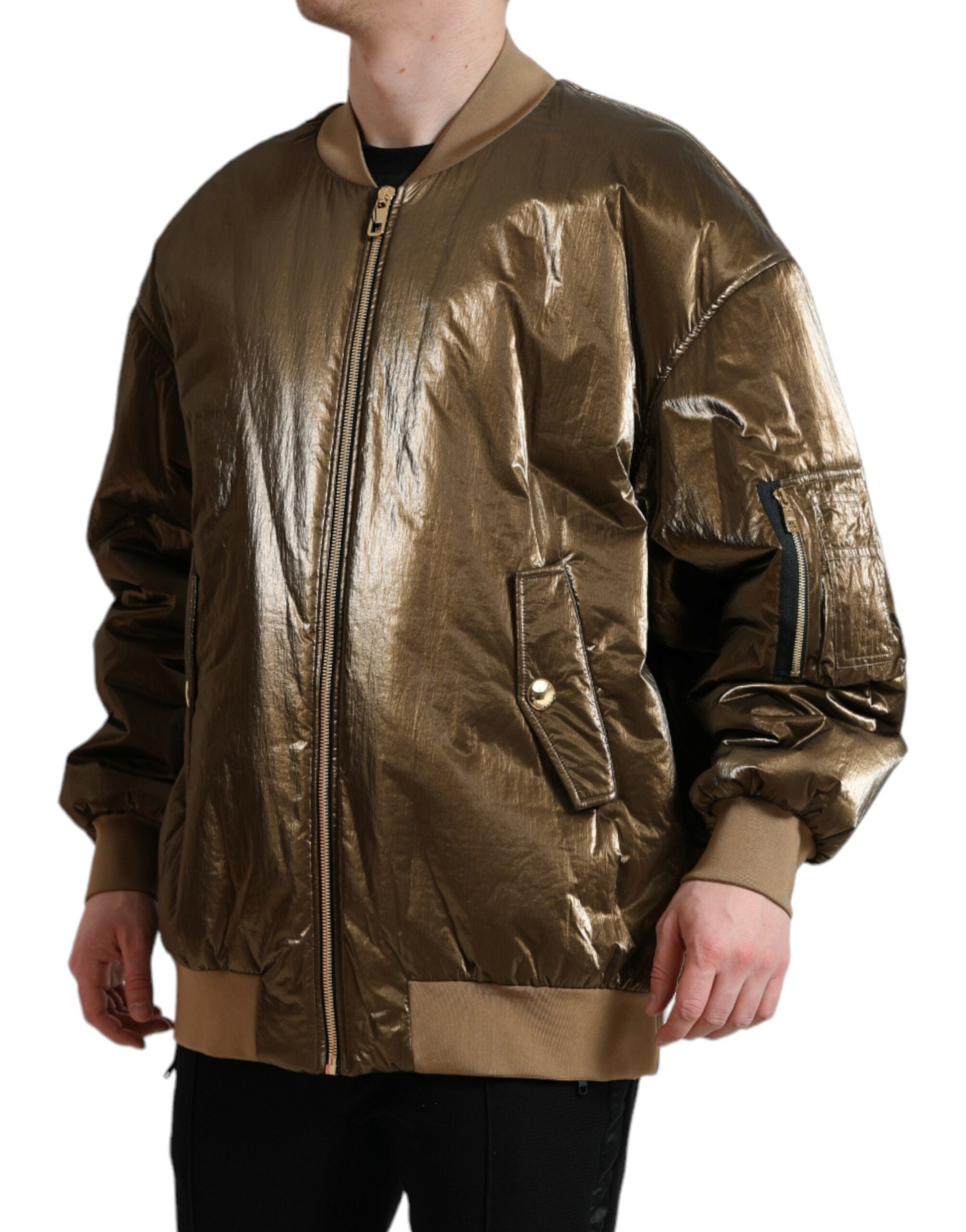 Dolce & Gabbana Bronze Nylon Full Zip Herr Bomberjacka