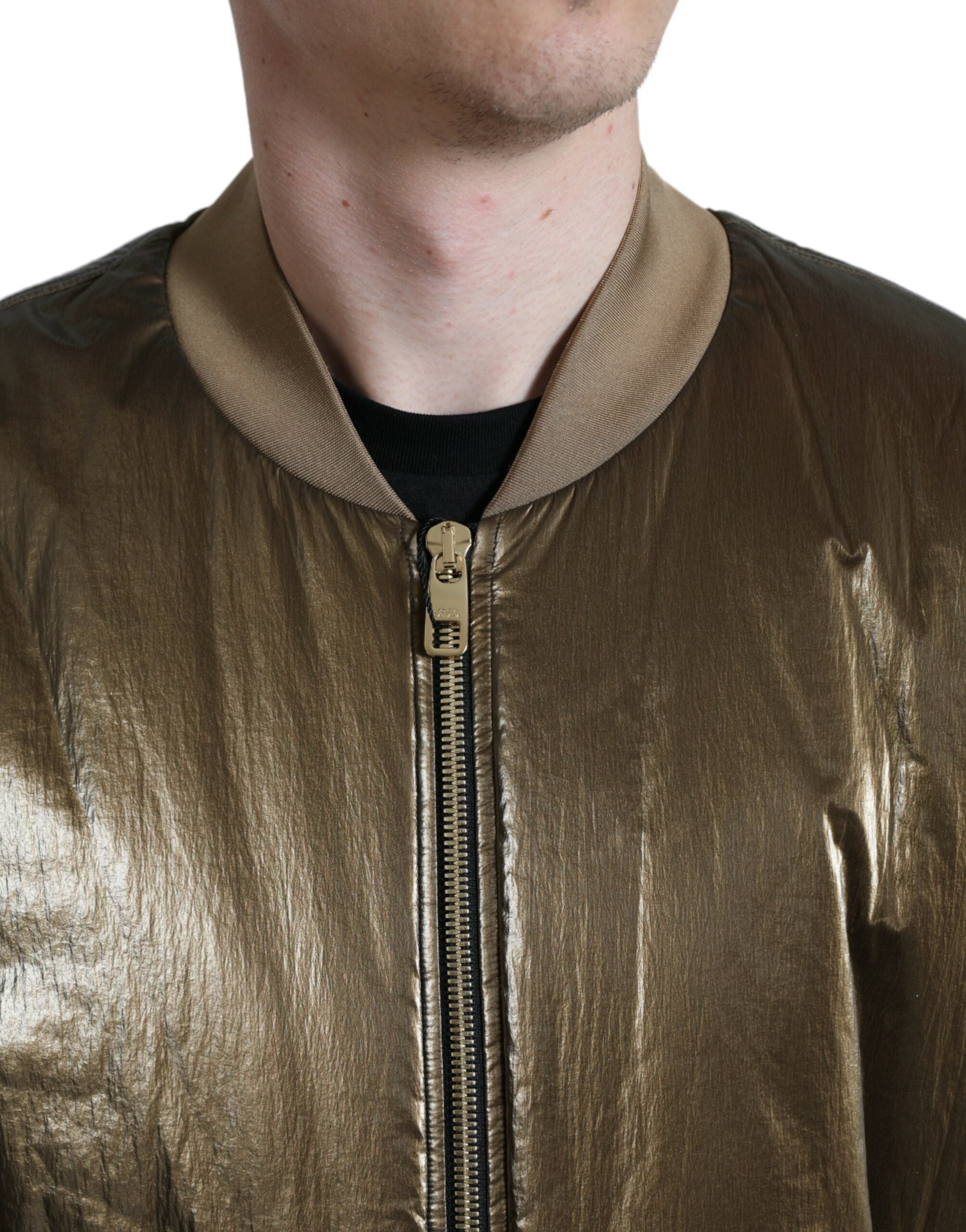 Dolce & Gabbana Bronze Nylon Full Zip Herr Bomberjacka