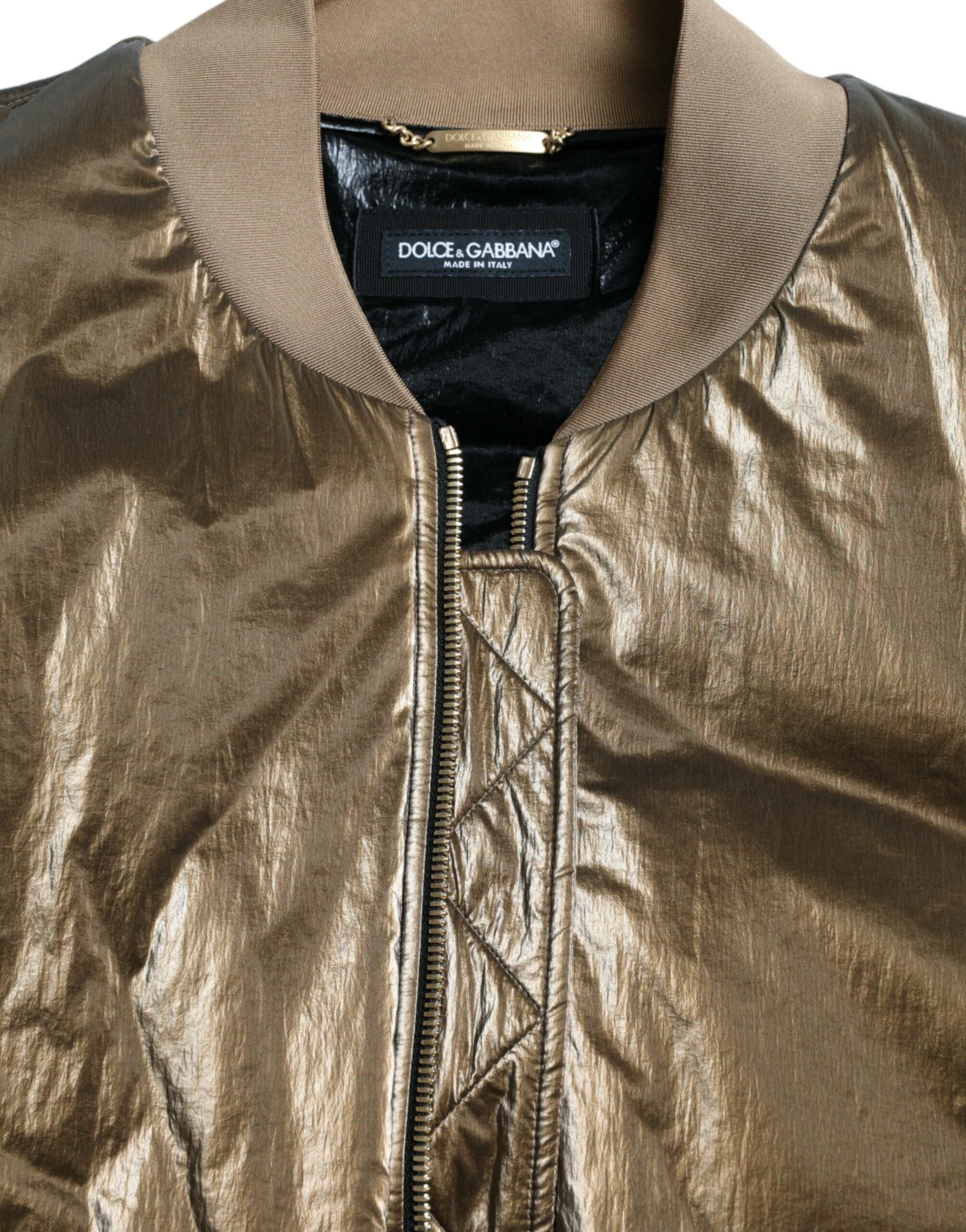 Dolce & Gabbana Bronze Nylon Full Zip Herr Bomberjacka