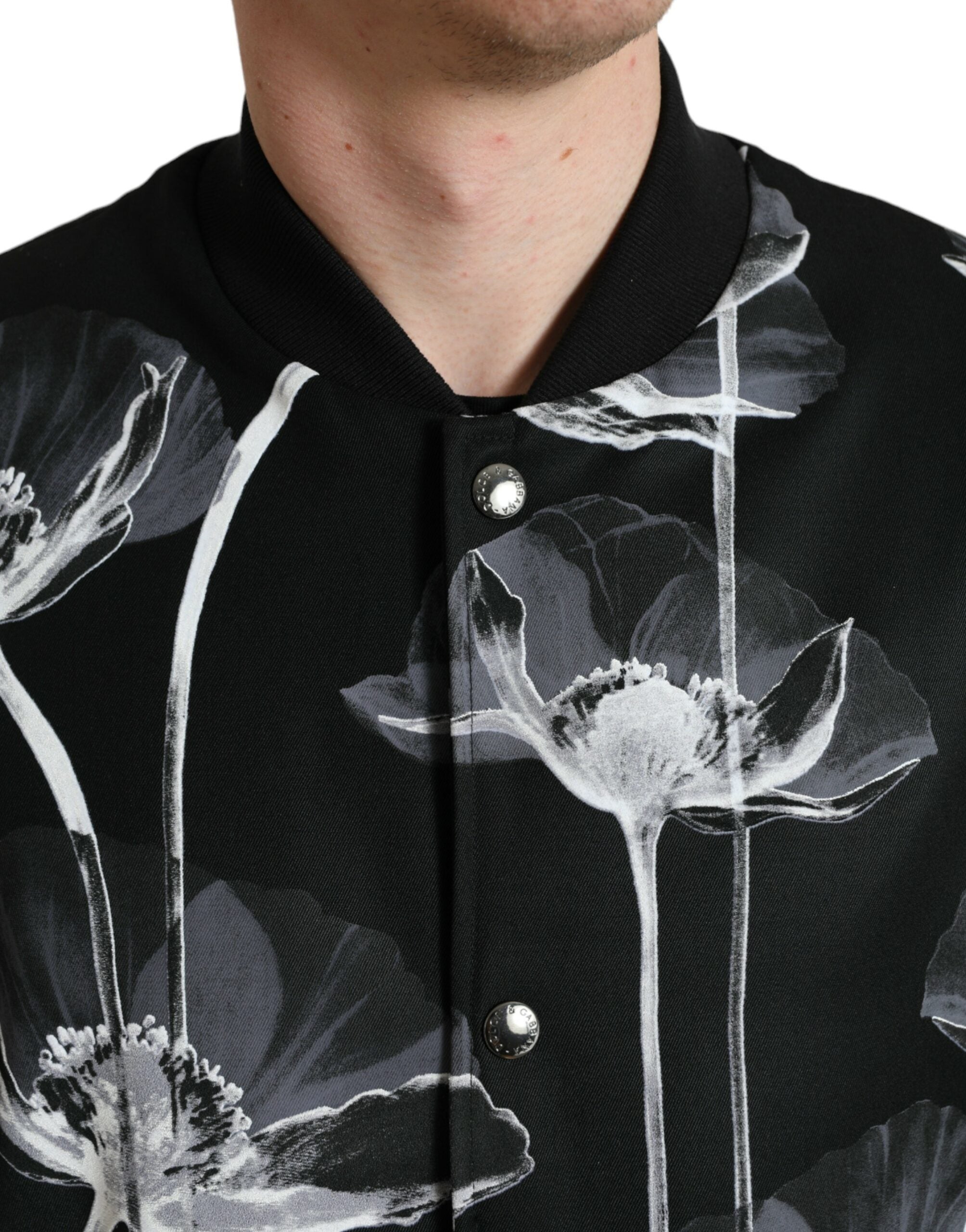 Dolce & Gabbana Svart blommig ullbomberjacka med knappar