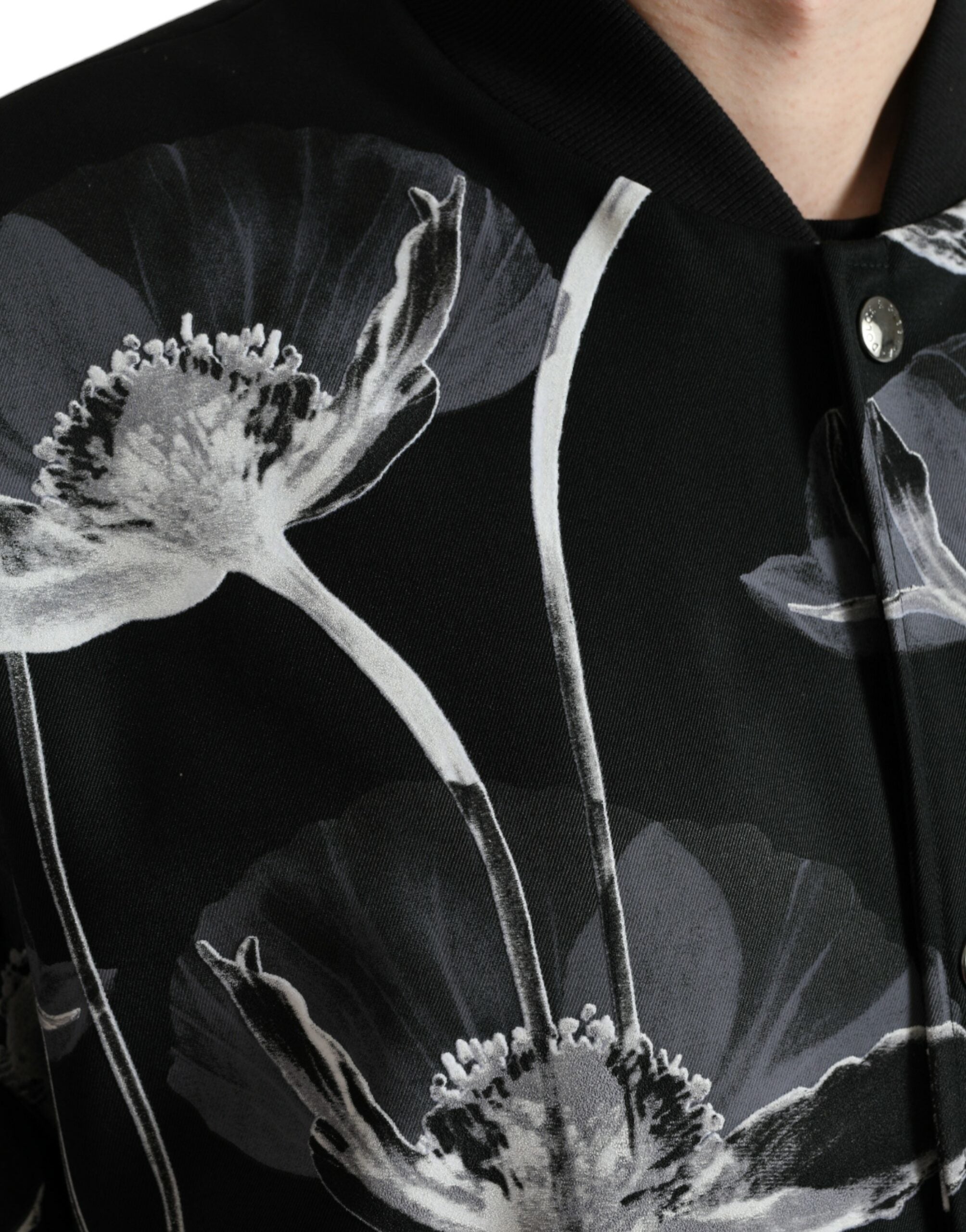 Dolce & Gabbana Svart blommig ullbomberjacka med knappar