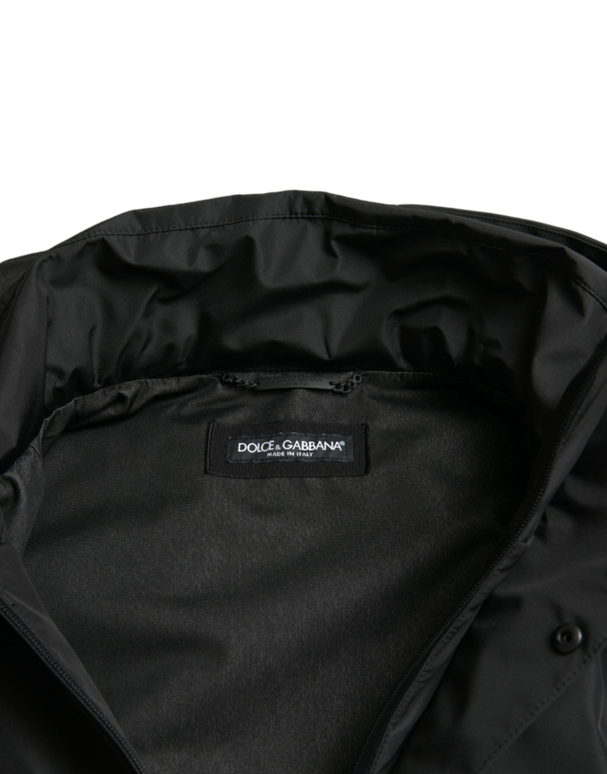 Dolce & Gabbana Svart Polyesterjacka med Logotyp och Plack