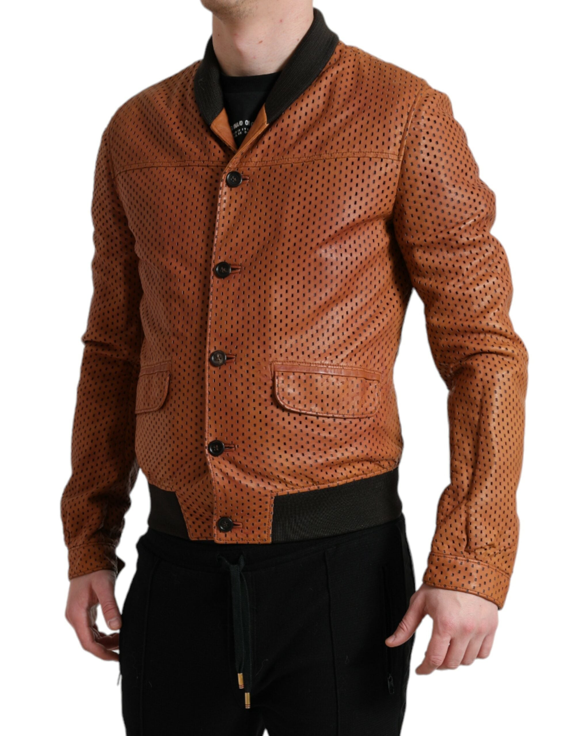 Dolce & Gabbana Brun Perforerad Lammskinnsjacka