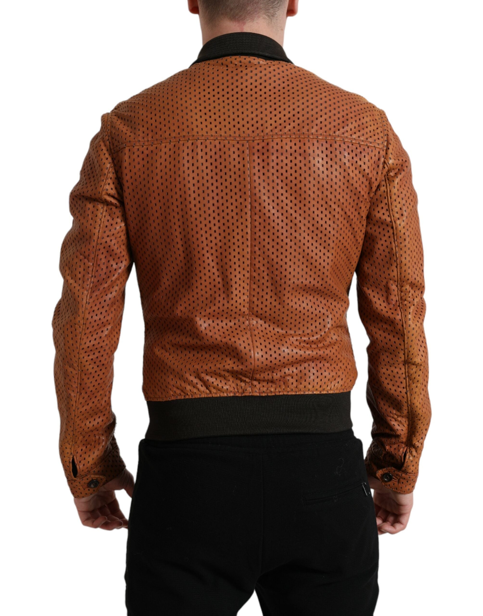 Dolce & Gabbana Brun Perforerad Lammskinnsjacka