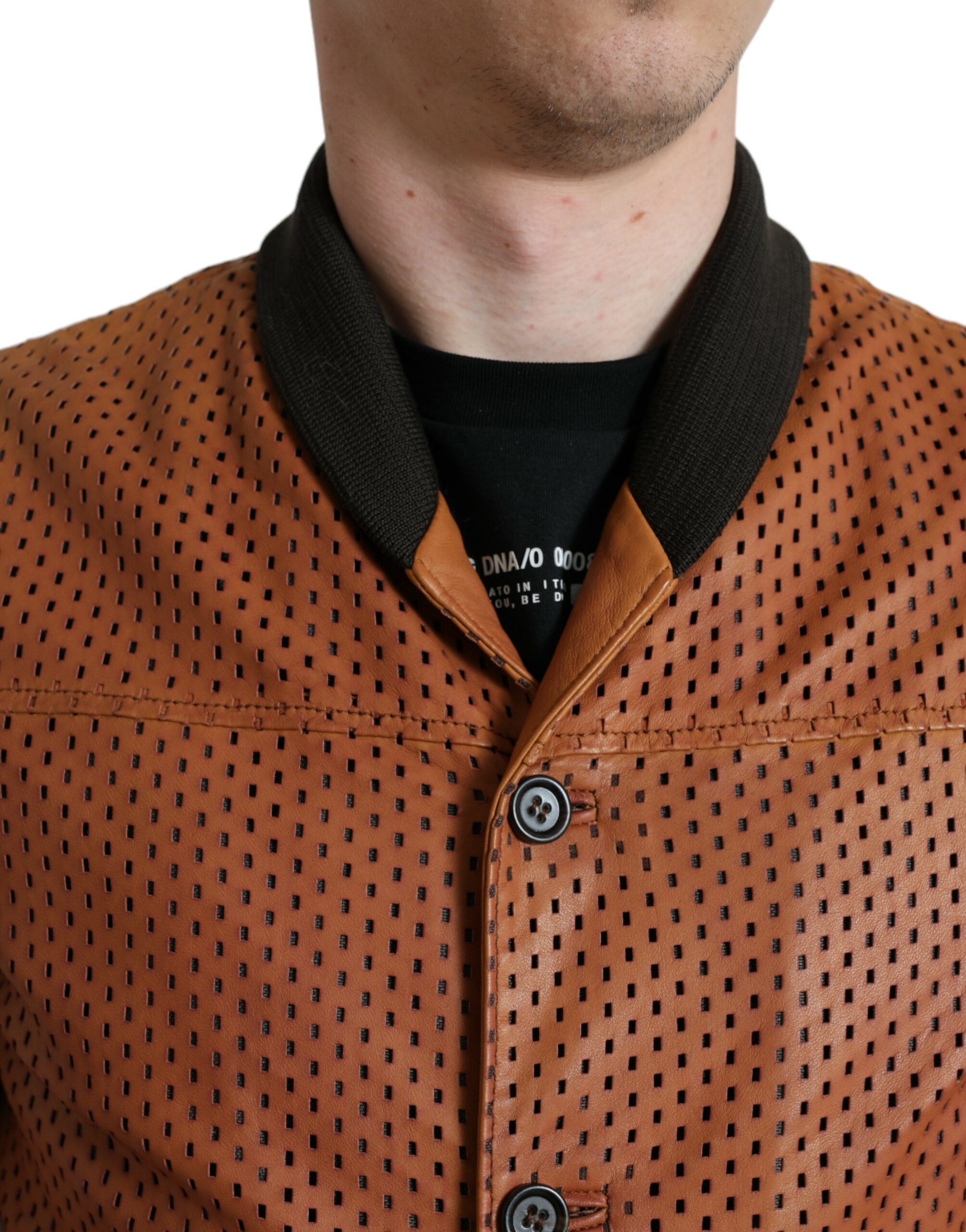 Dolce & Gabbana Brun Perforerad Lammskinnsjacka